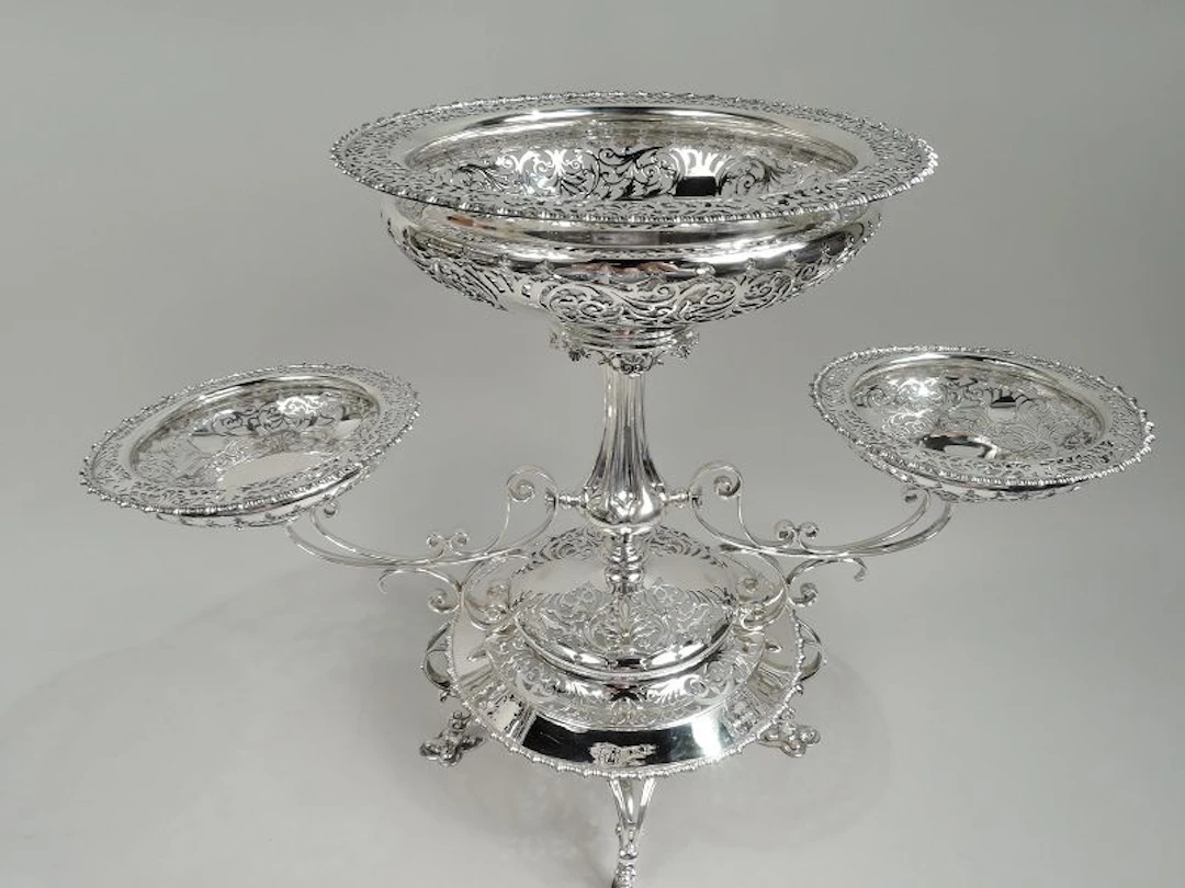Antique English 3-Basket Epergne Centerpiece by James Dixon 1905
