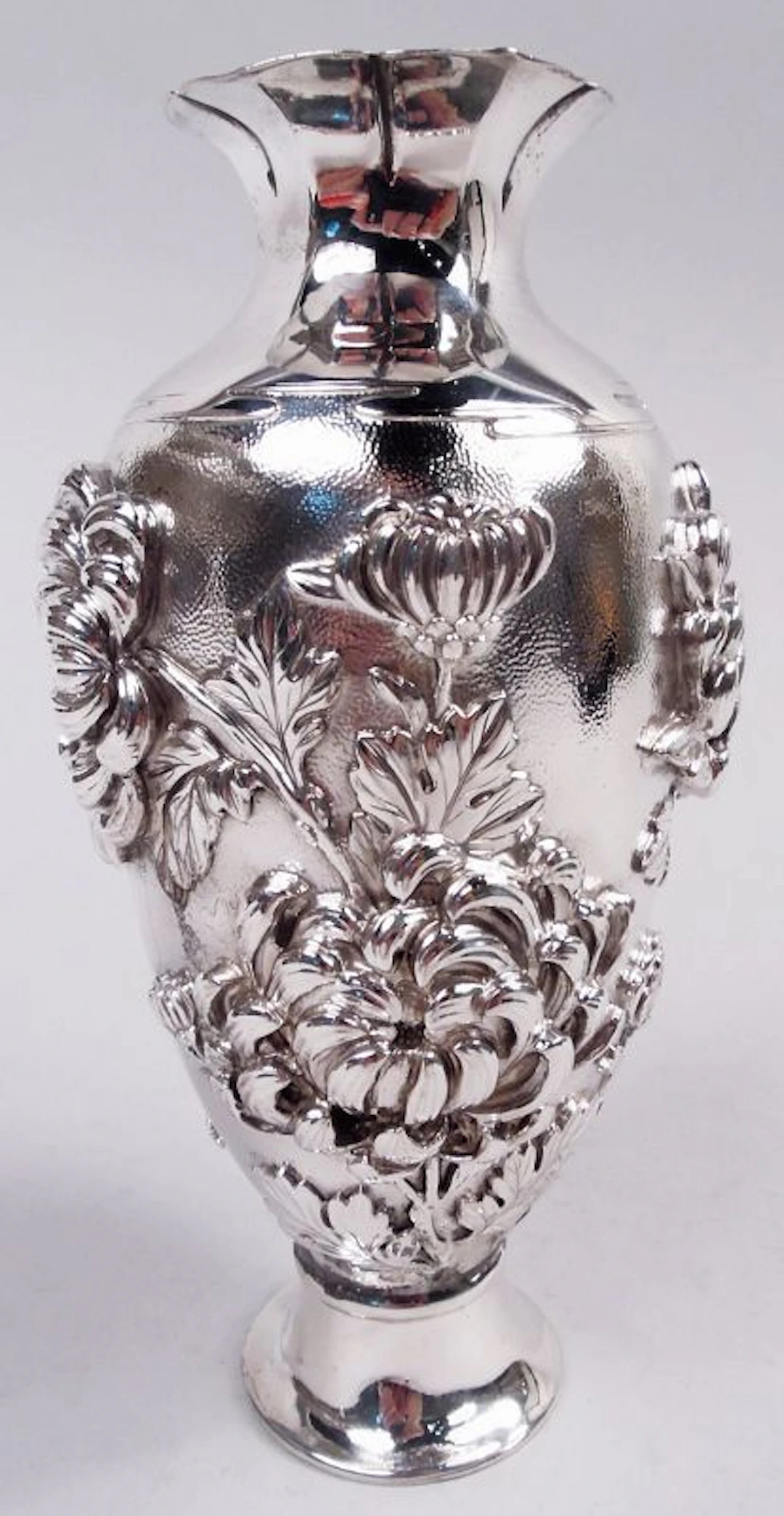 Antique Japanese Meiji Art Nouveau Silver Chrysanthemum Vase