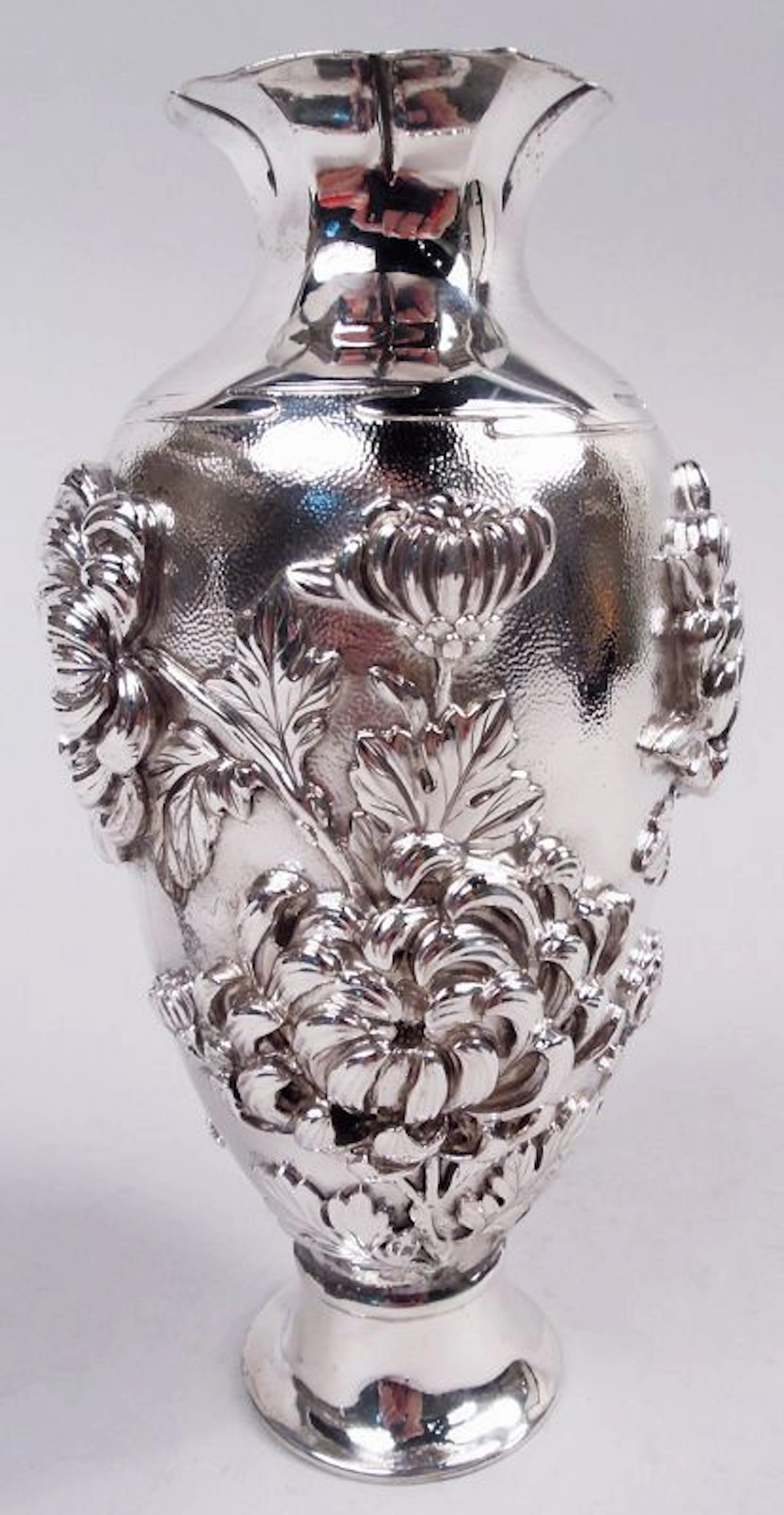 Antique Japanese Meiji Art Nouveau Silver Chrysanthemum Vase