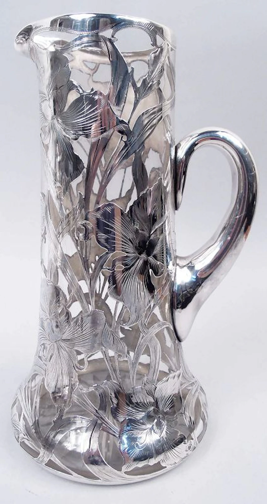 Alvin American Art Nouveau Floral Silver Overlay Claret Jug