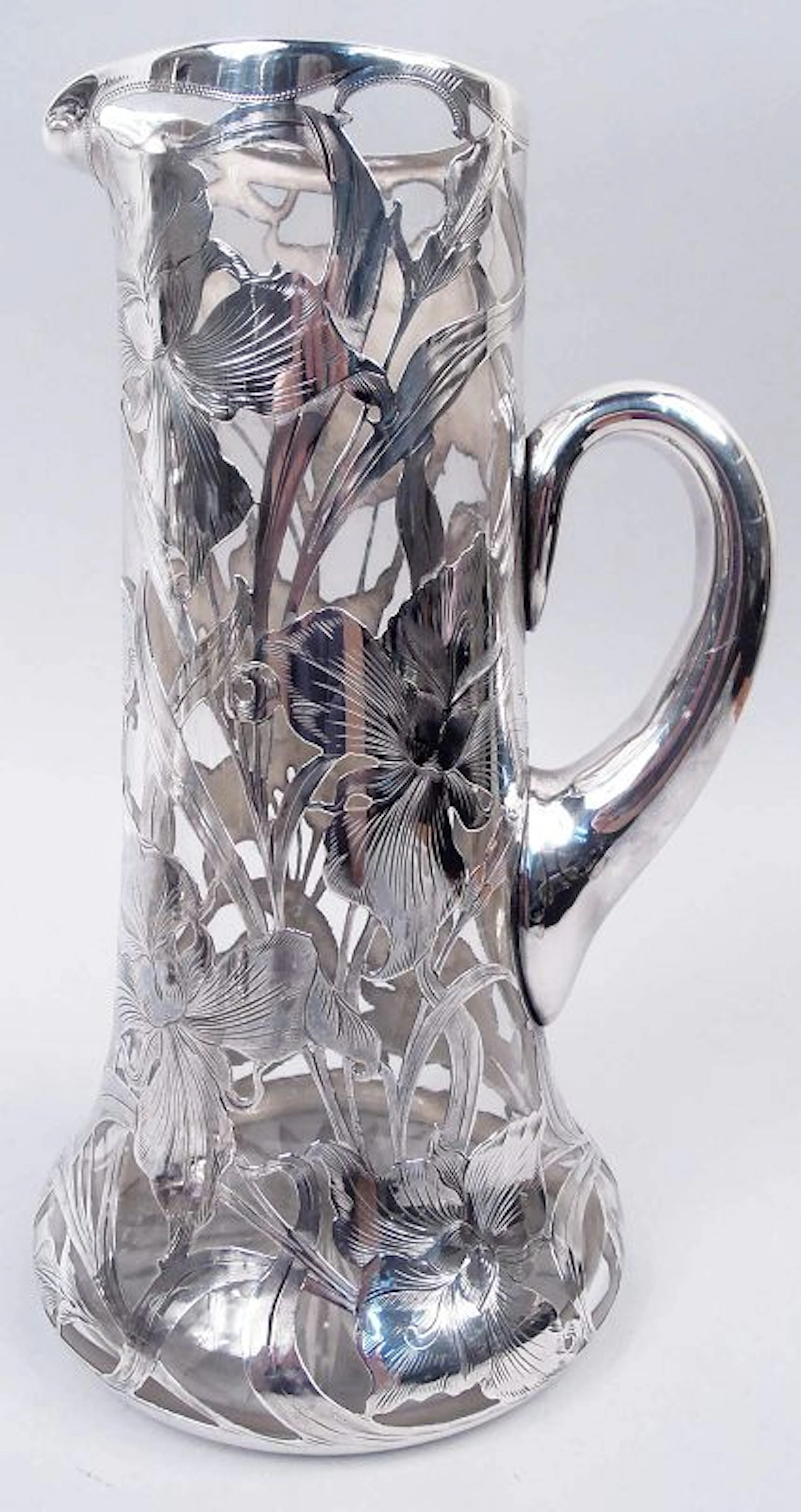 Alvin American Art Nouveau Floral Silver Overlay Claret Jug