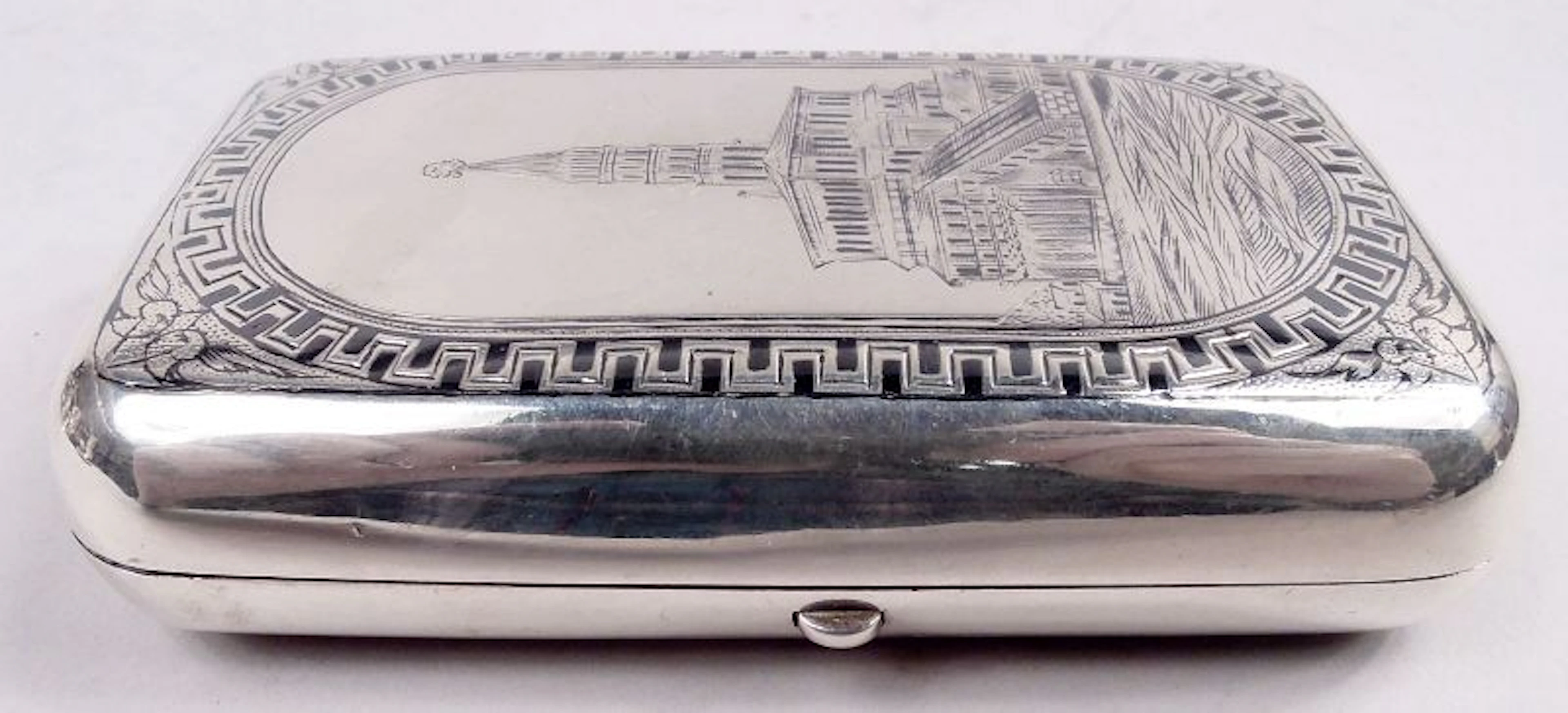 Antique Russian Silver & Niello Cigar Case with Sukharev Tower