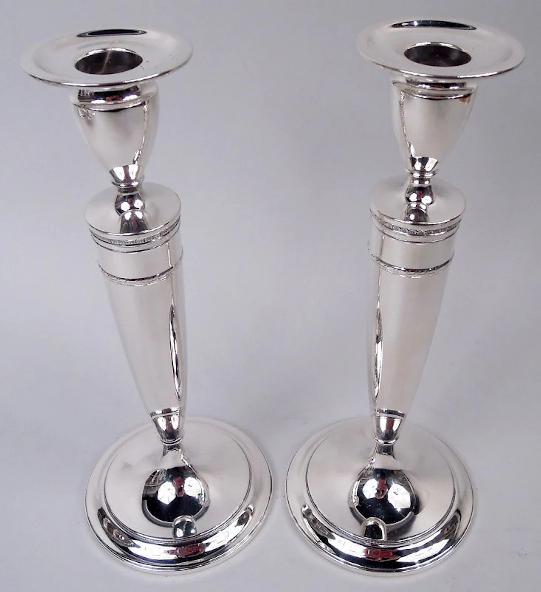 Pair of Gorham Modern Georgian Sterling Silver Candlesticks 1922