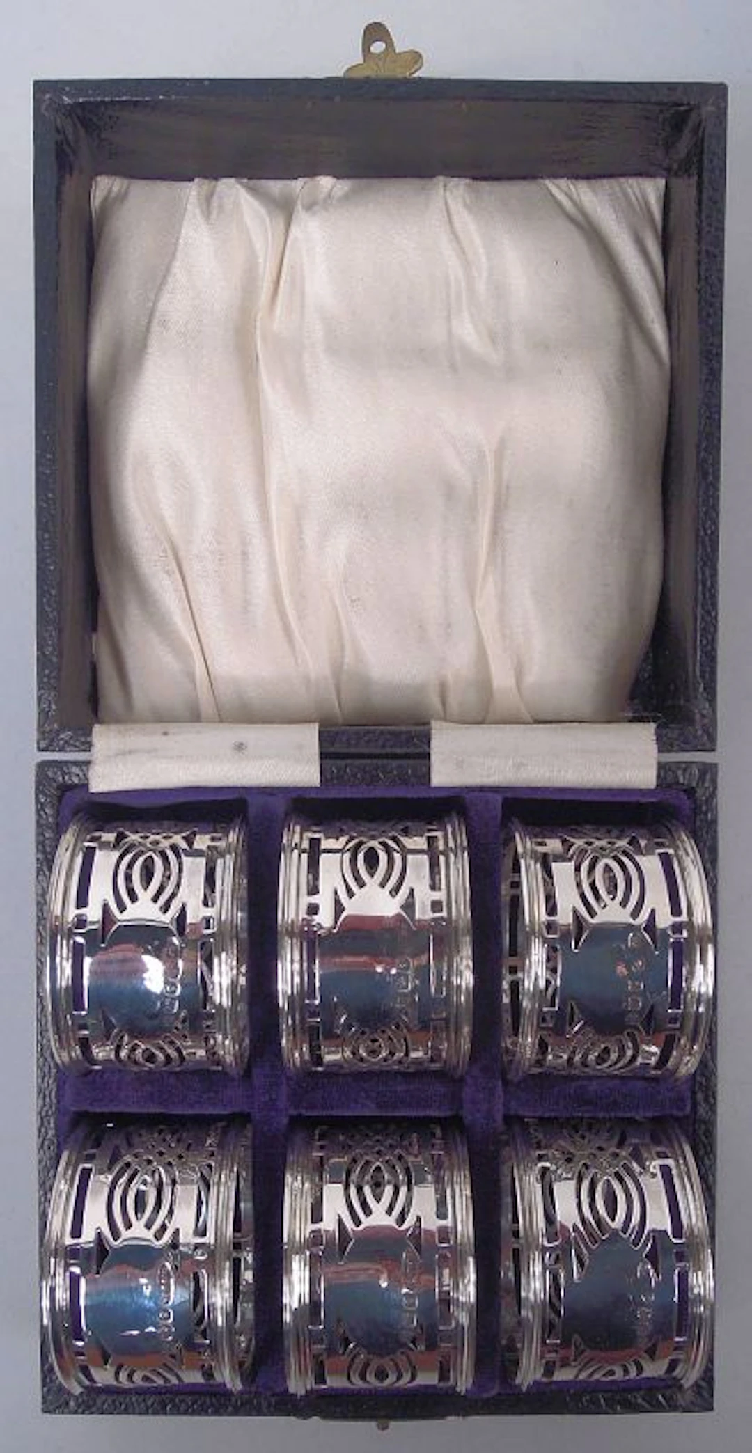 Set of 6 English Art Deco Classical Sterling Silver Napkin Rings 1926