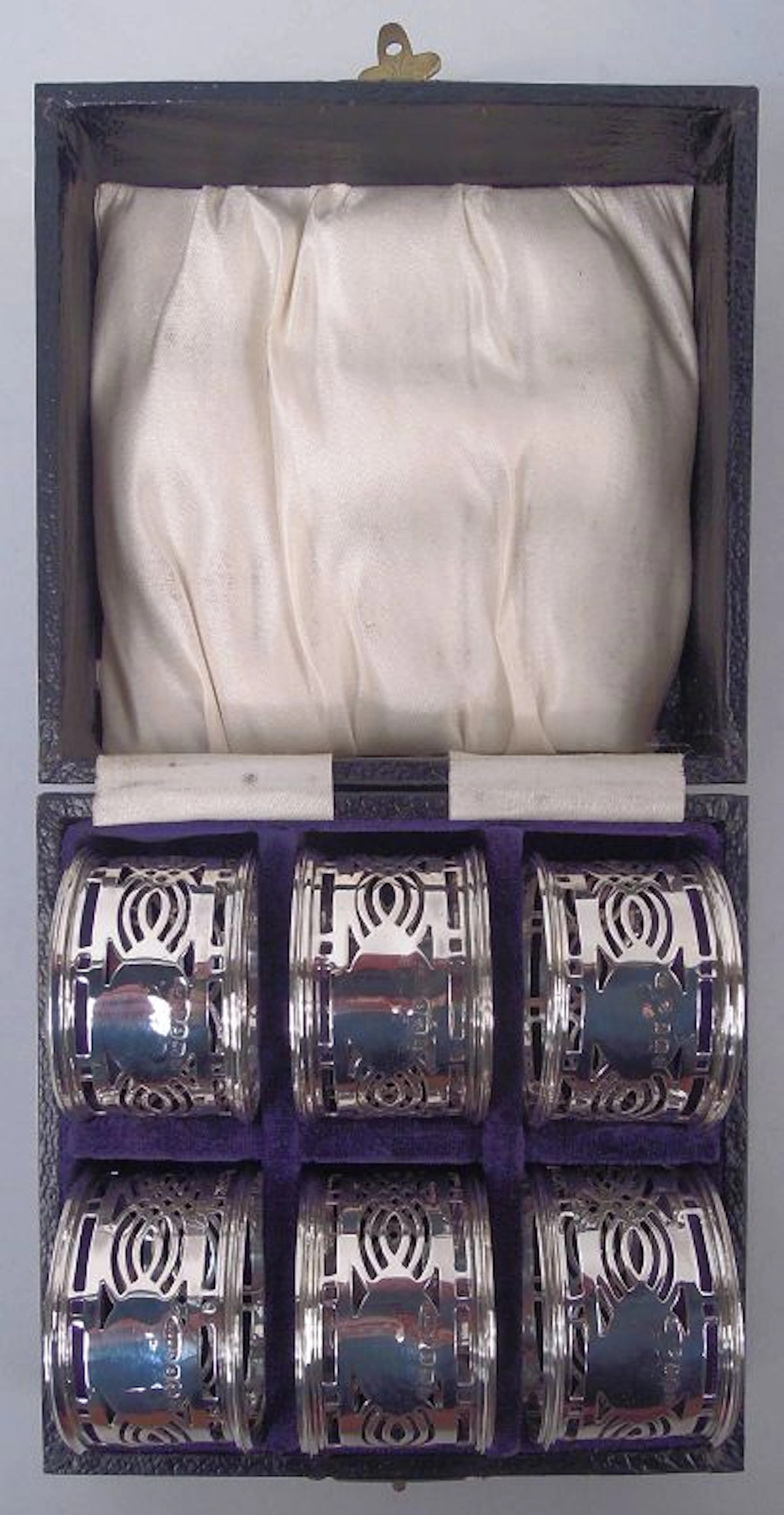 Set of 6 English Art Deco Classical Sterling Silver Napkin Rings 1926