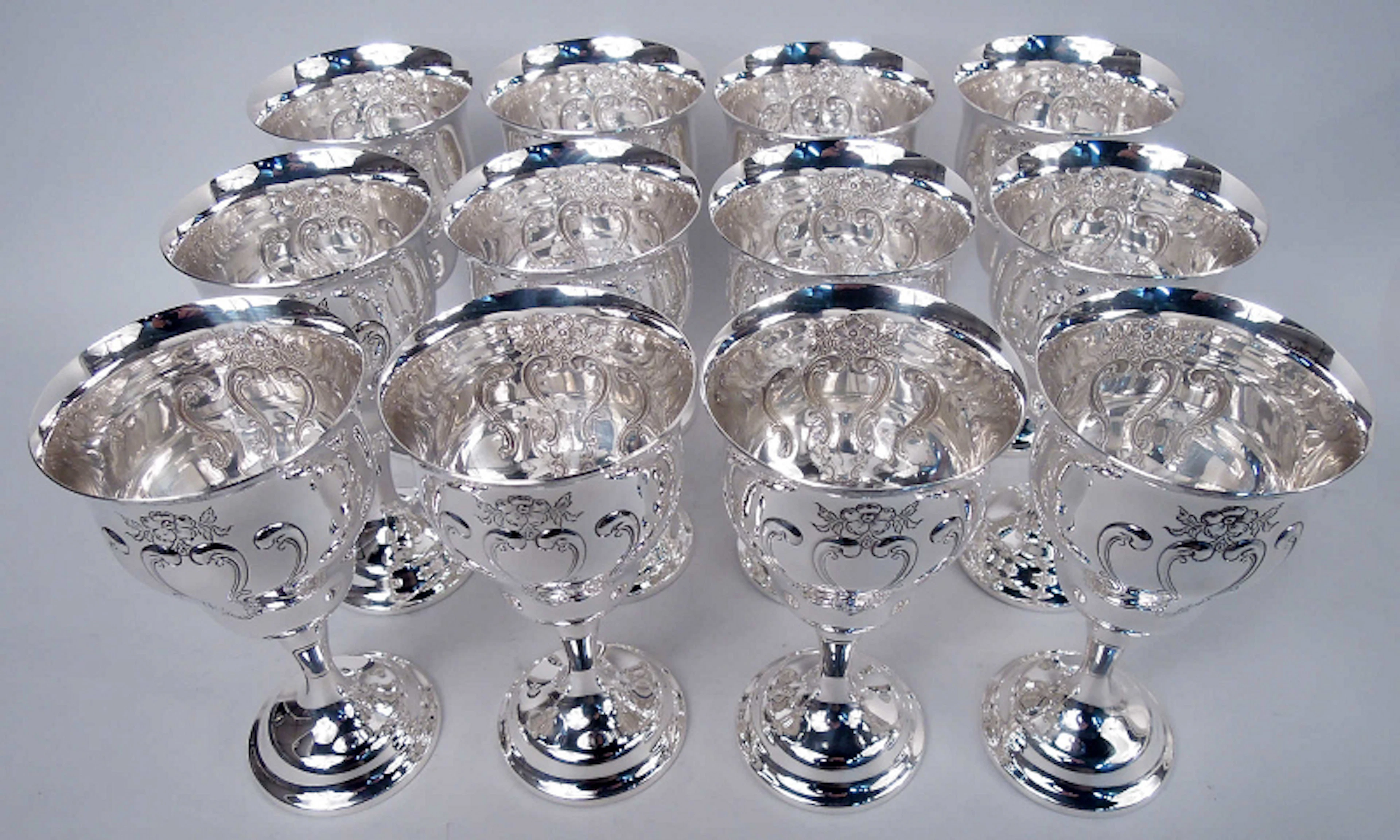 Set of 12 Gorham Chantilly Sterling Silver Goblets