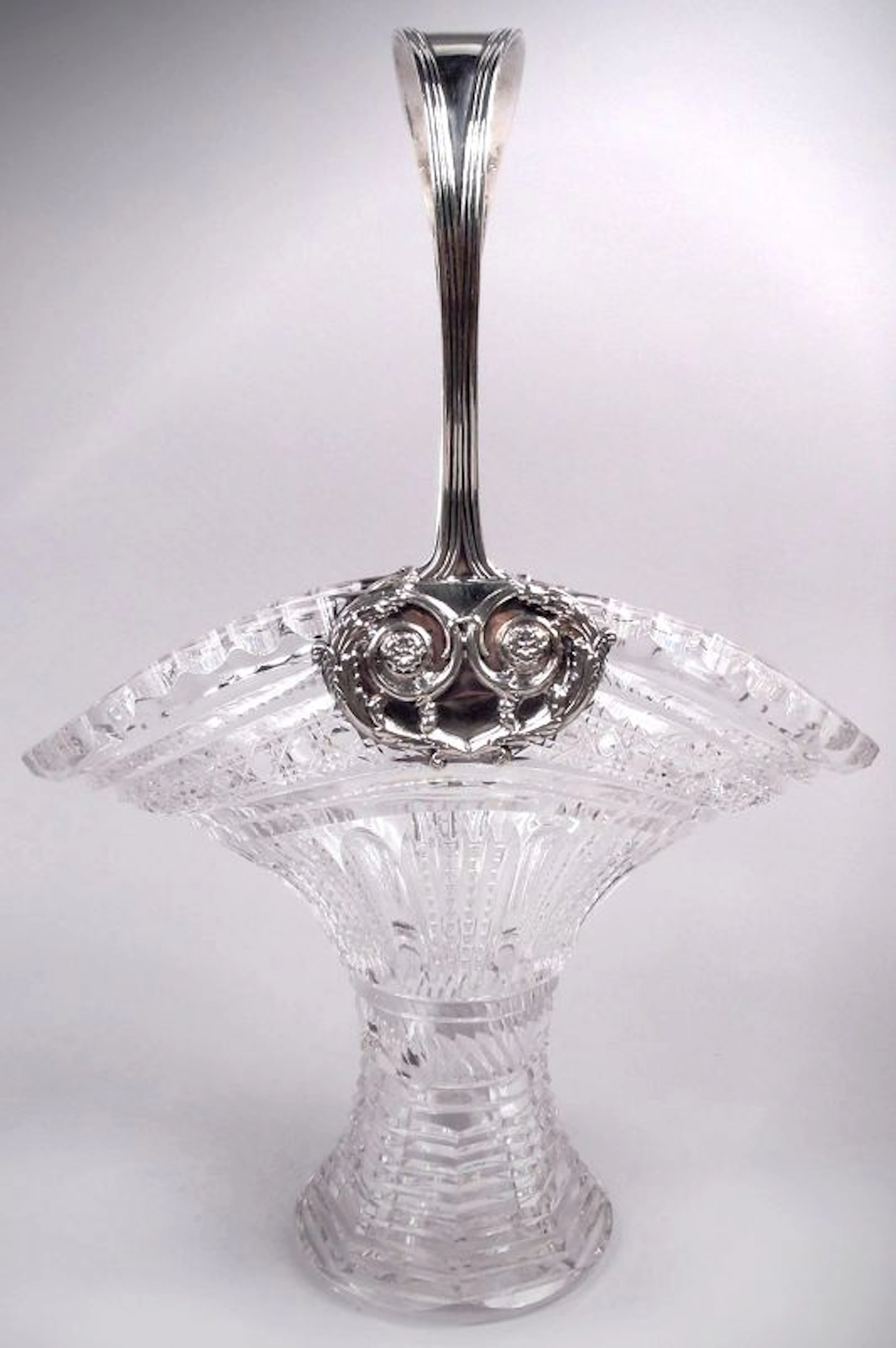 Antique Tiffany American Sterling Silver & Brilliant-Cut Glass Basket