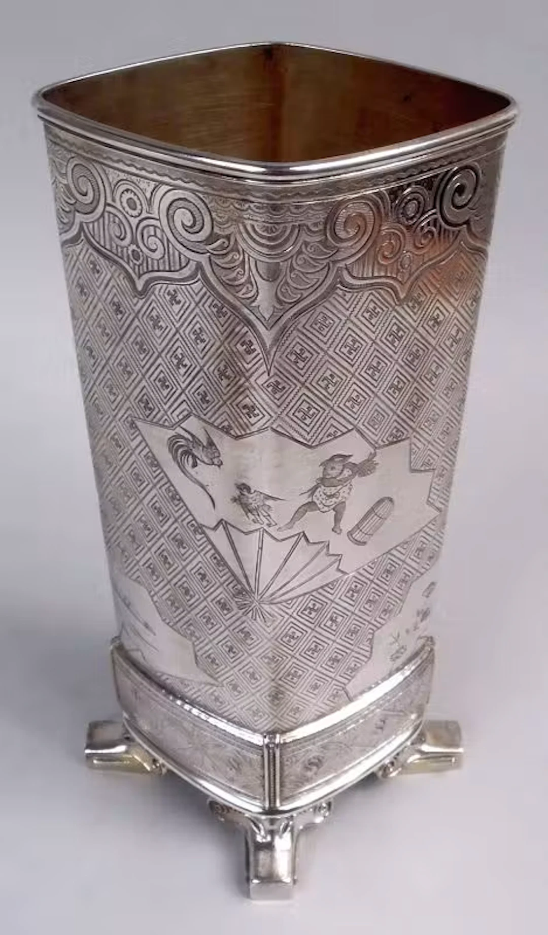 Tiffany Japonesque Sterling Silver Vase with Early Union Square Mark
