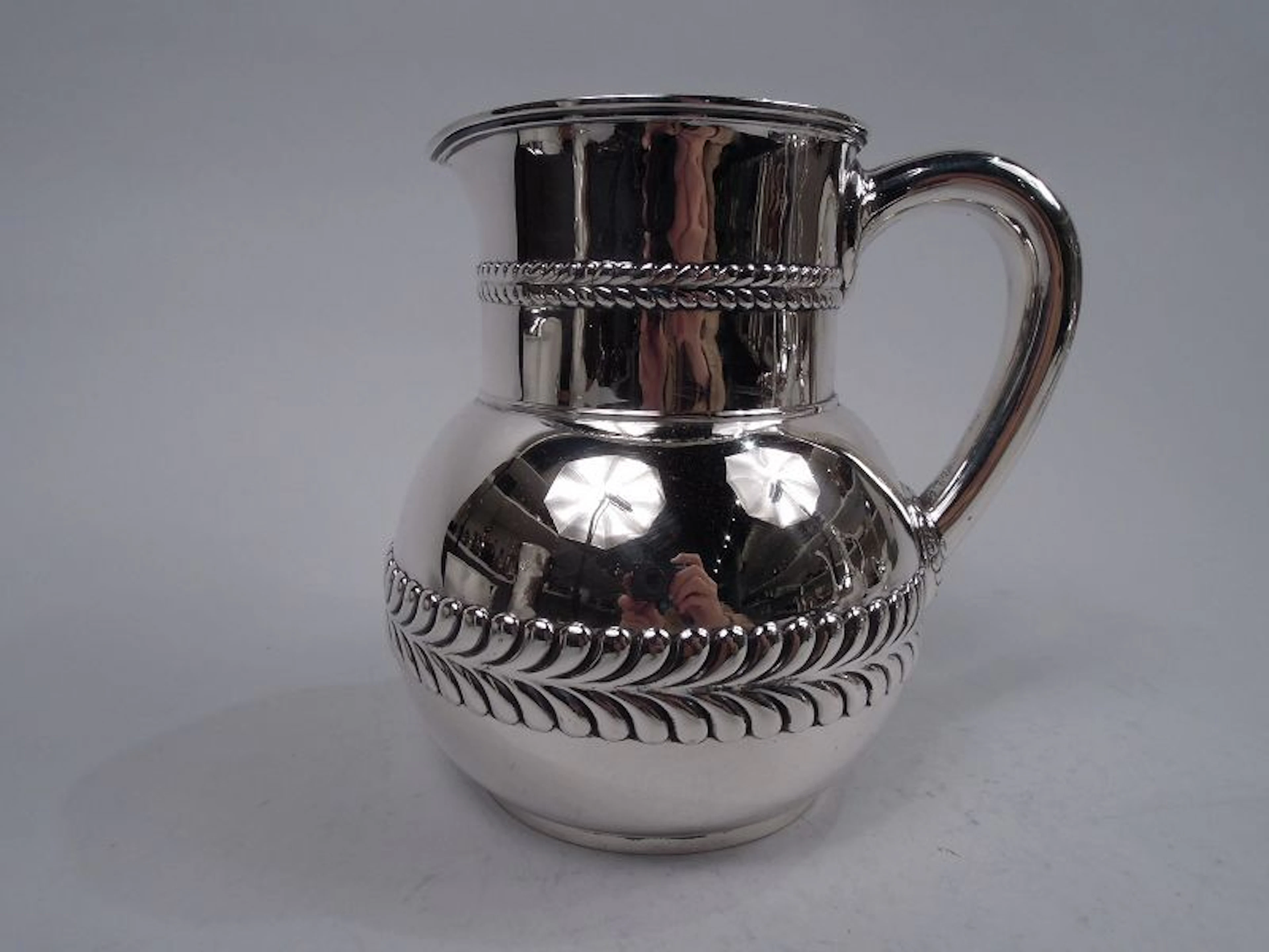 Antique Tiffany Sterling Silver Pitcher with Bold Wave Edge Borders