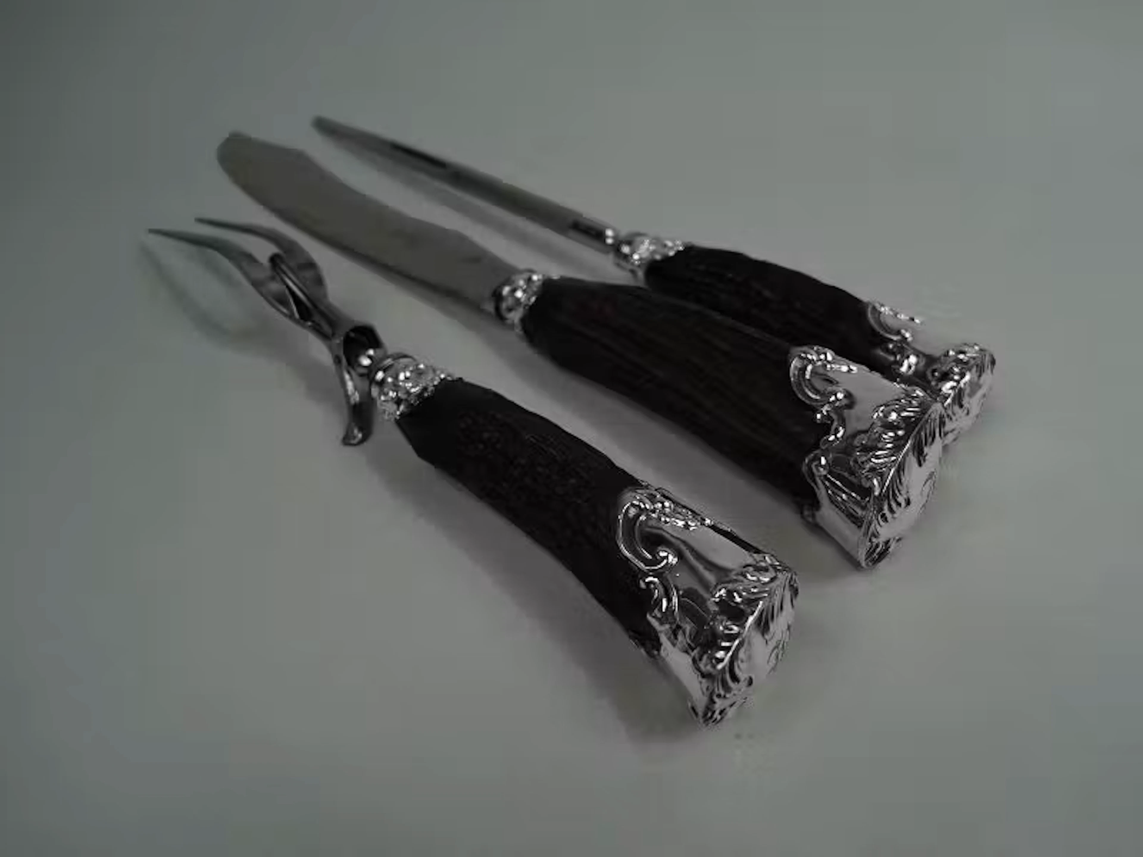 Antique American Edwardian Horn-Handled 3-Piece Carving Set