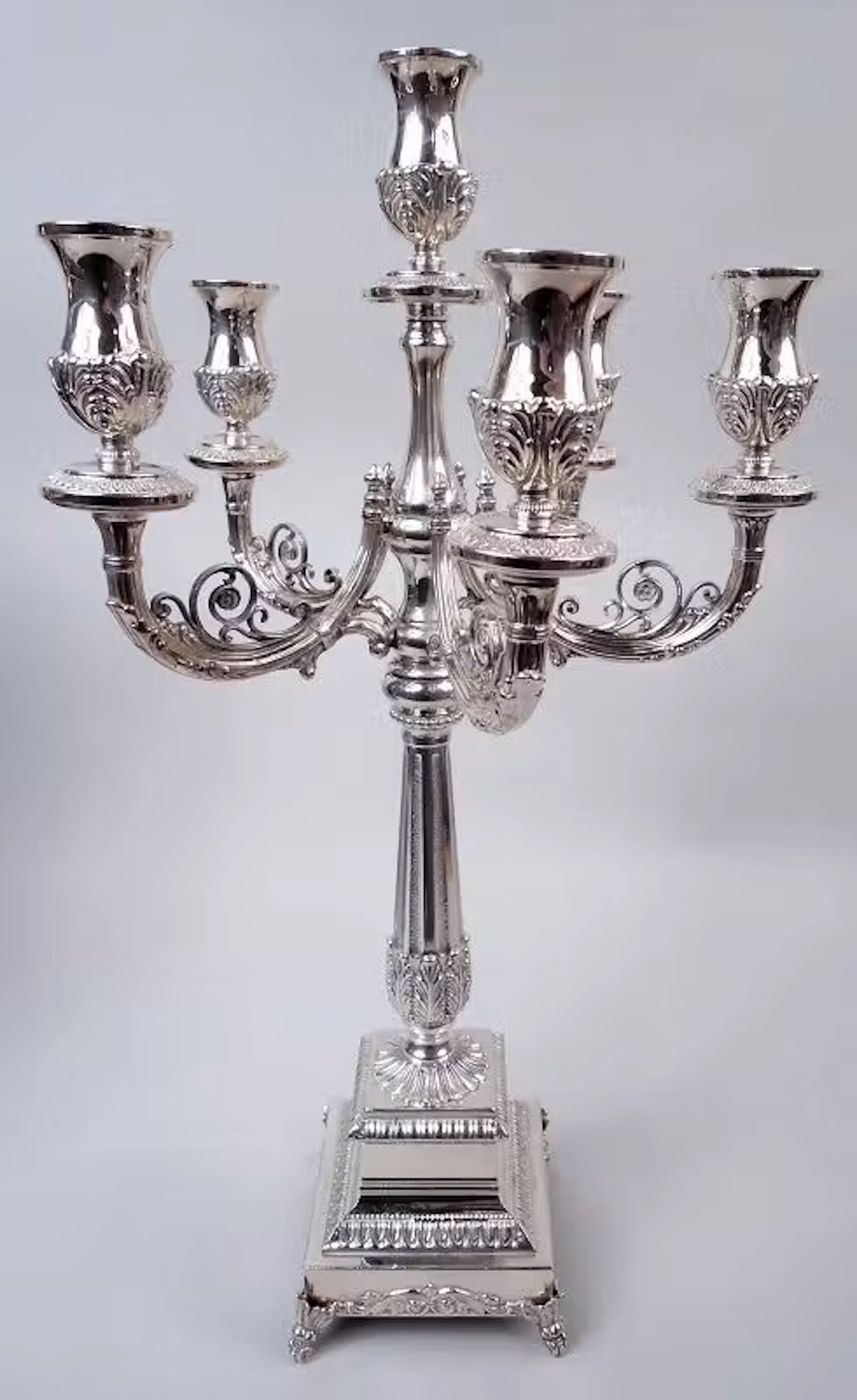 Traditional Neoclassical Sterling Silver 6-Light Candelabrum