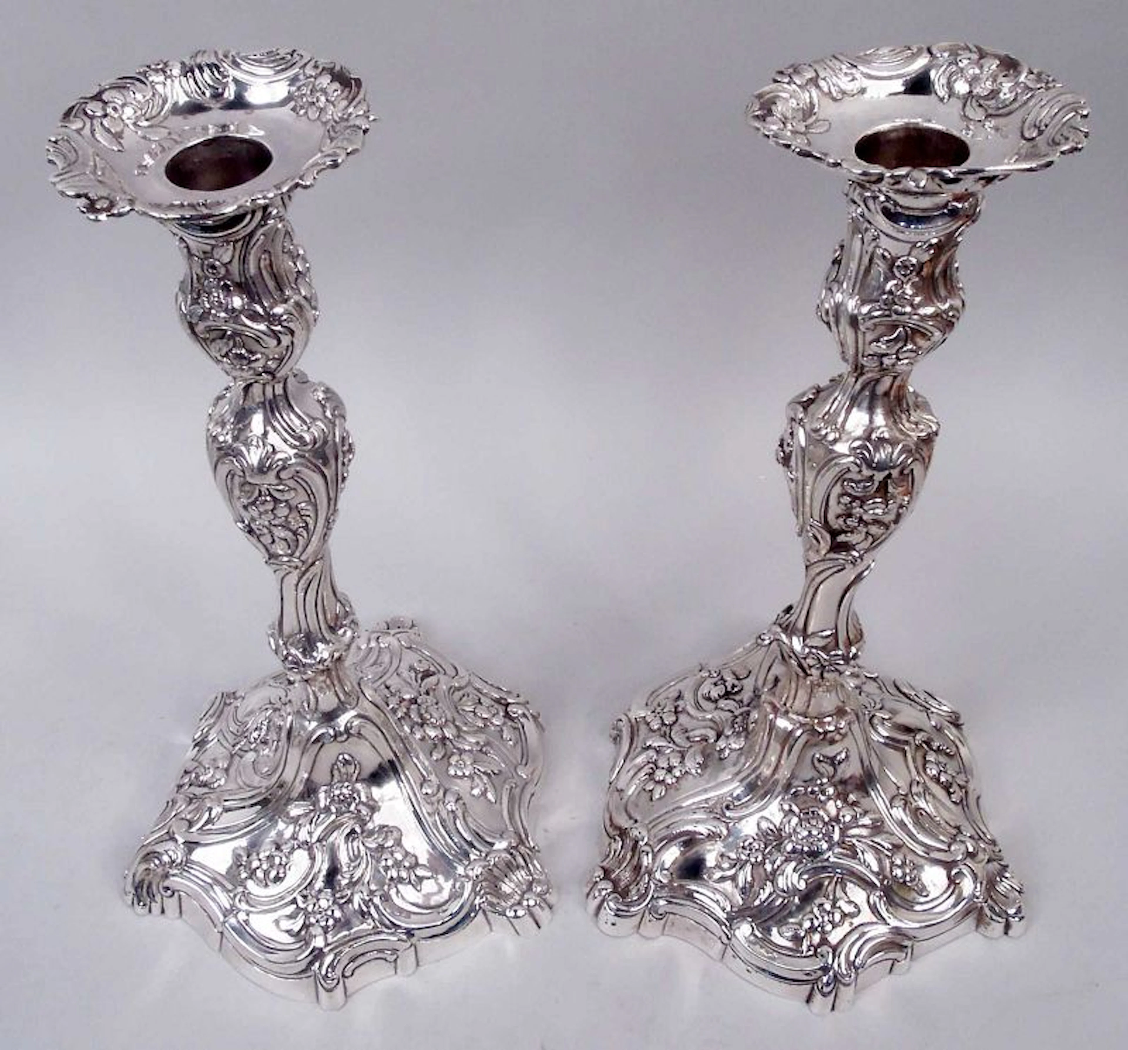 Pair of English Georgian Rococo Sterling Silver Candlesticks 1768