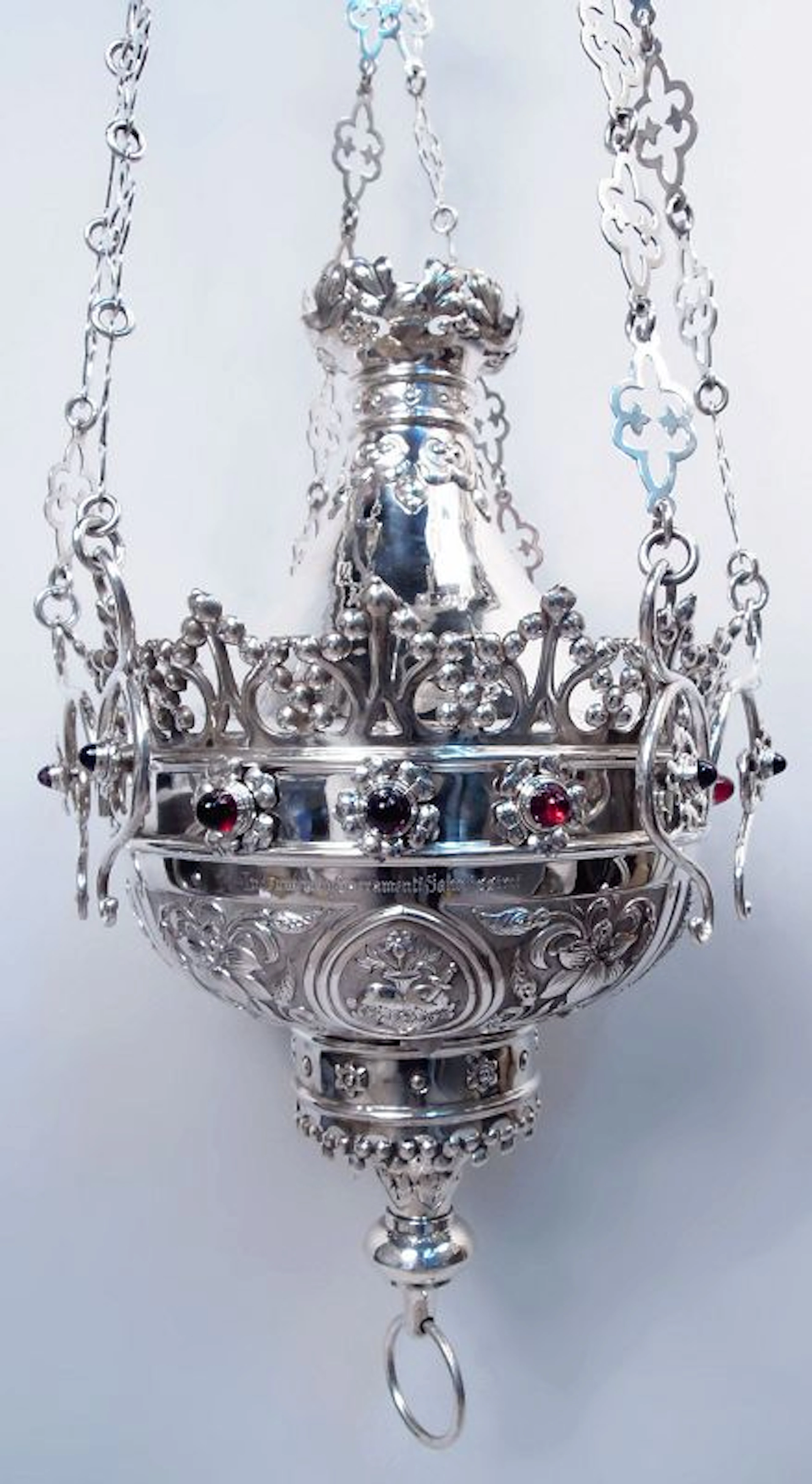 Irish Edwardian Gothic Sterling Silver Hanging Sanctuary Lamp 1911