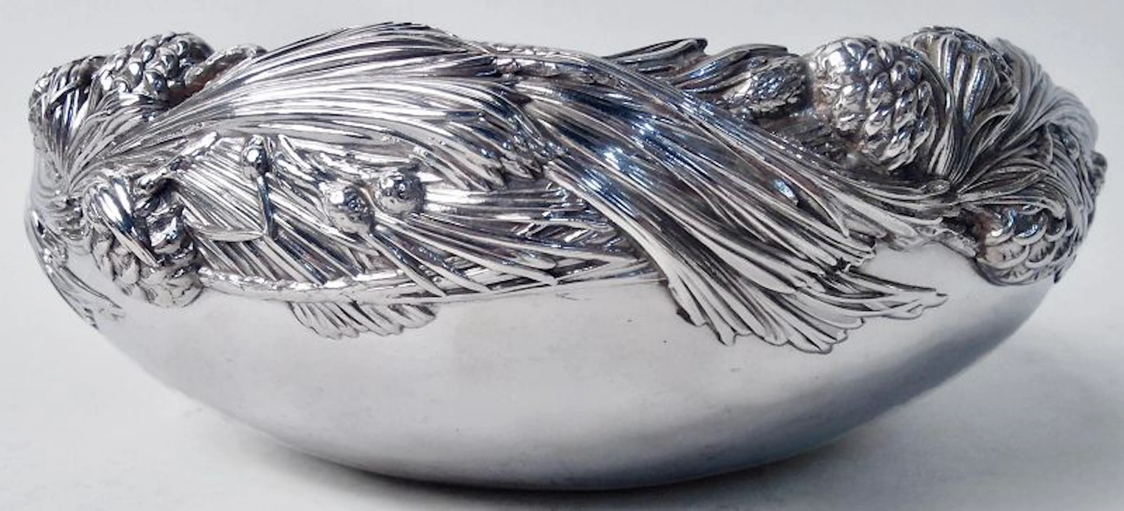 Antique Tiffany Sterling Silver Bowl with Rare Pinecone Motif
