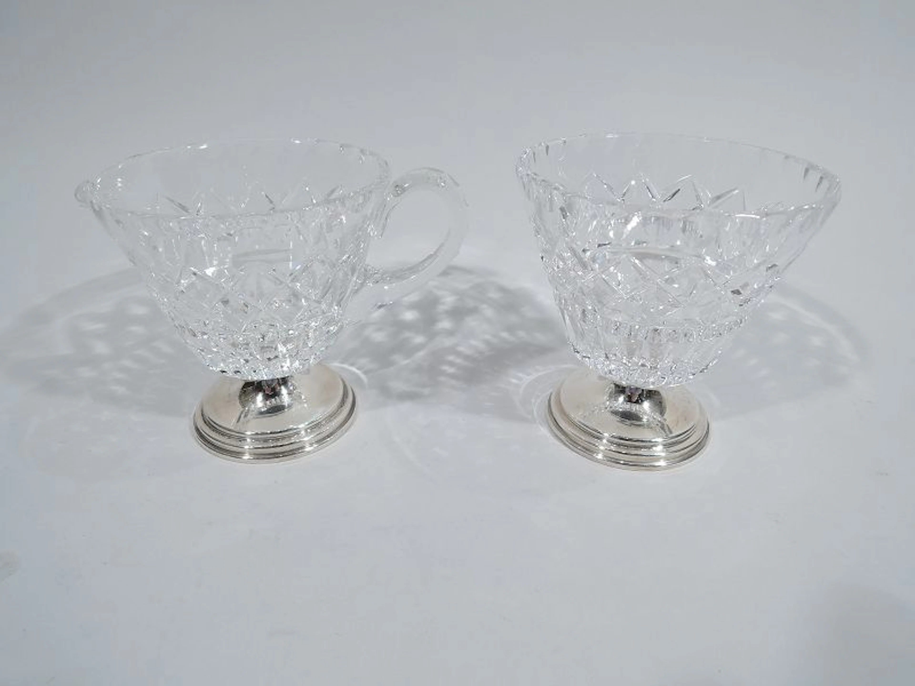 Hawkes Midcentury Modern Sterling Silver and Cut-Glass Creamer & Sugar