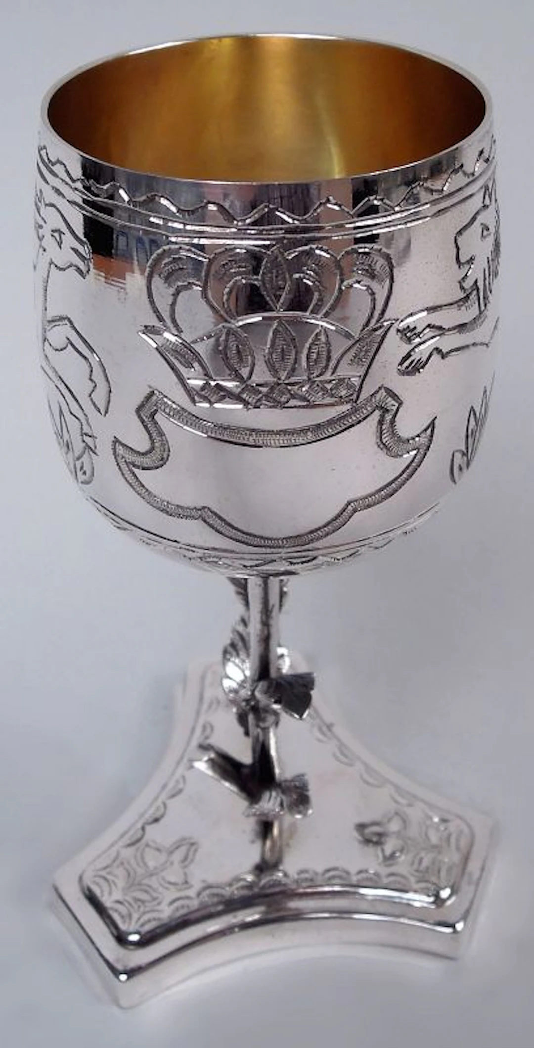 Regal Sterling Silver Deer & Lion Goblet with Leafing Stem