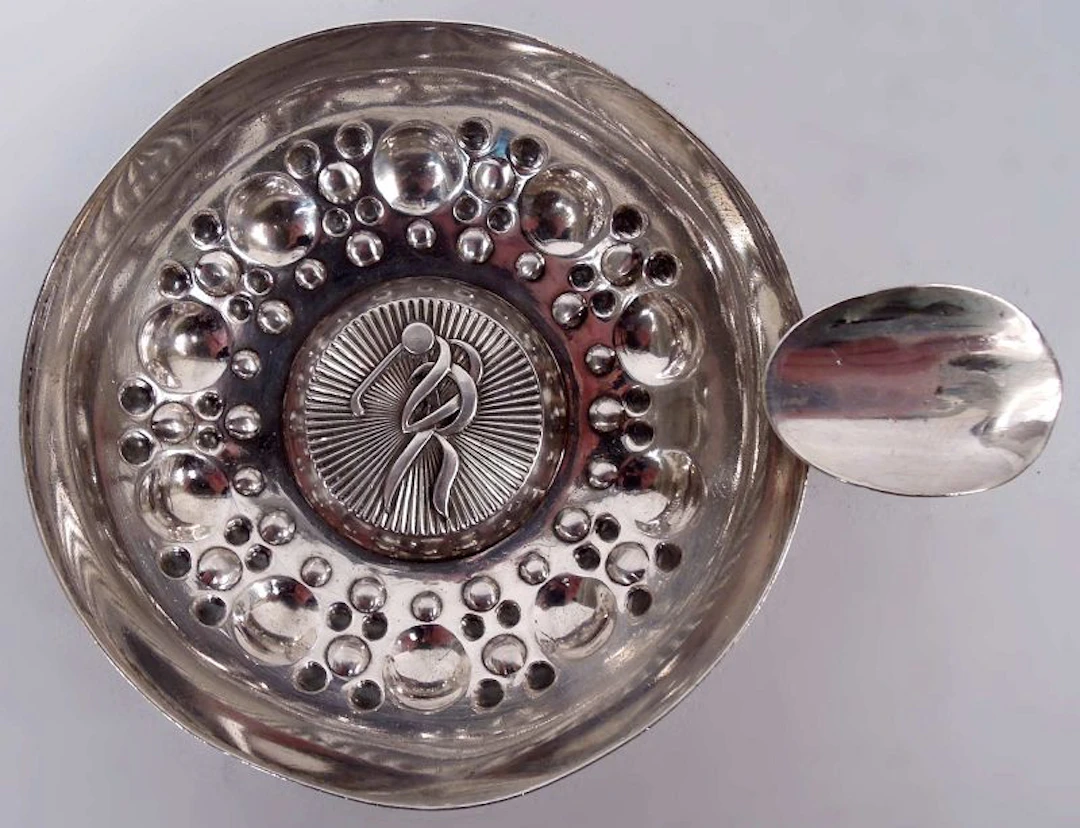 Traditional French Silver Wine Taster with Abstract Golfer