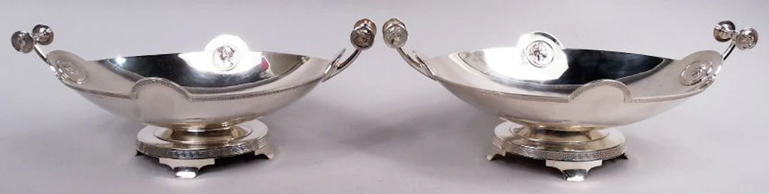 Pair of Gorham Medallion Coin Silver Centerpiece Compotes C 1860