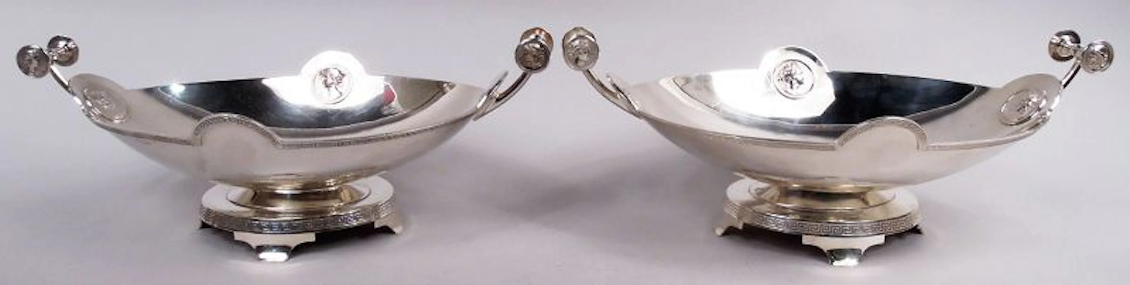 Pair of Gorham Medallion Coin Silver Centerpiece Compotes C 1860
