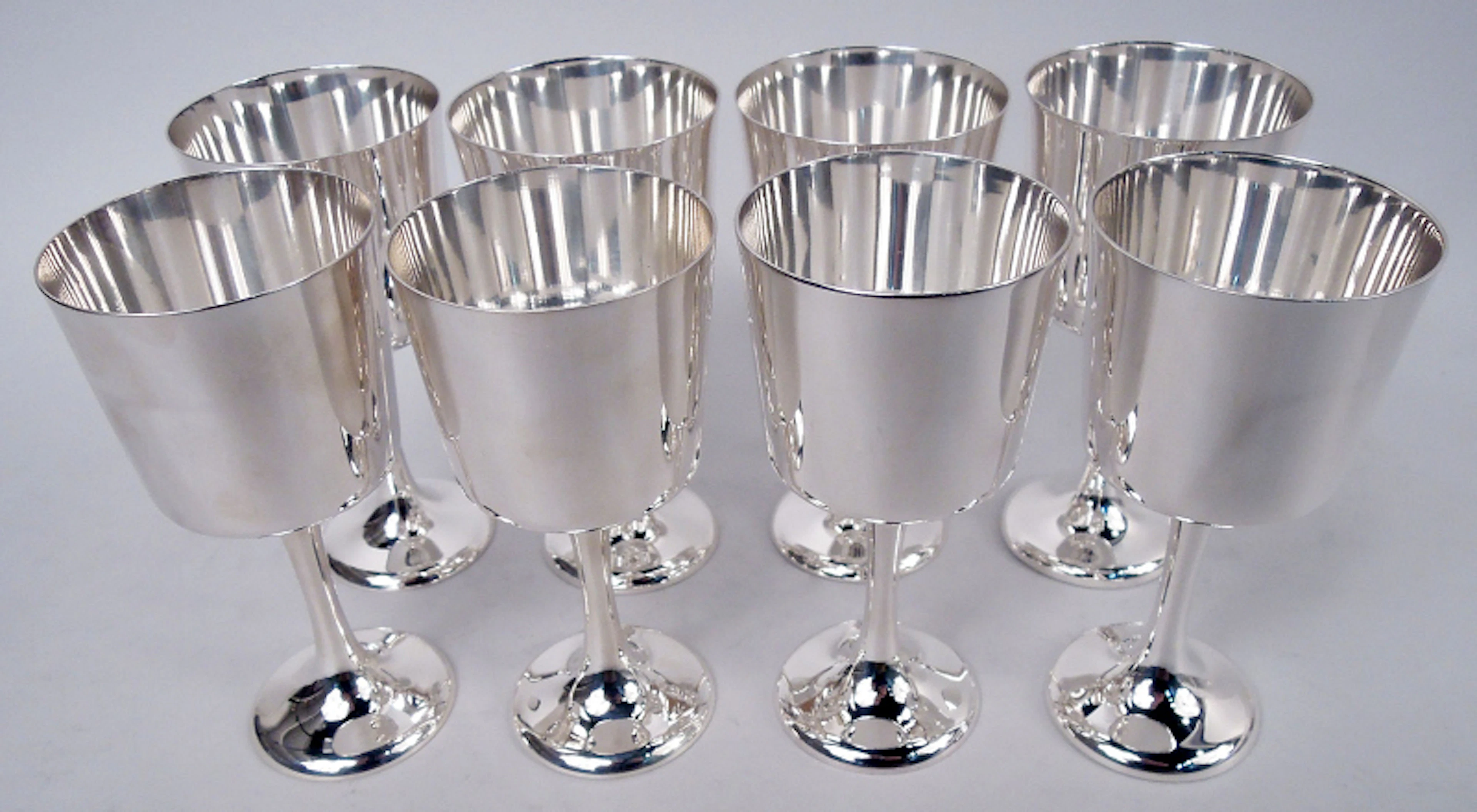 Set of 8 Cartier American Midcentury Modern Sterling Silver Goblets