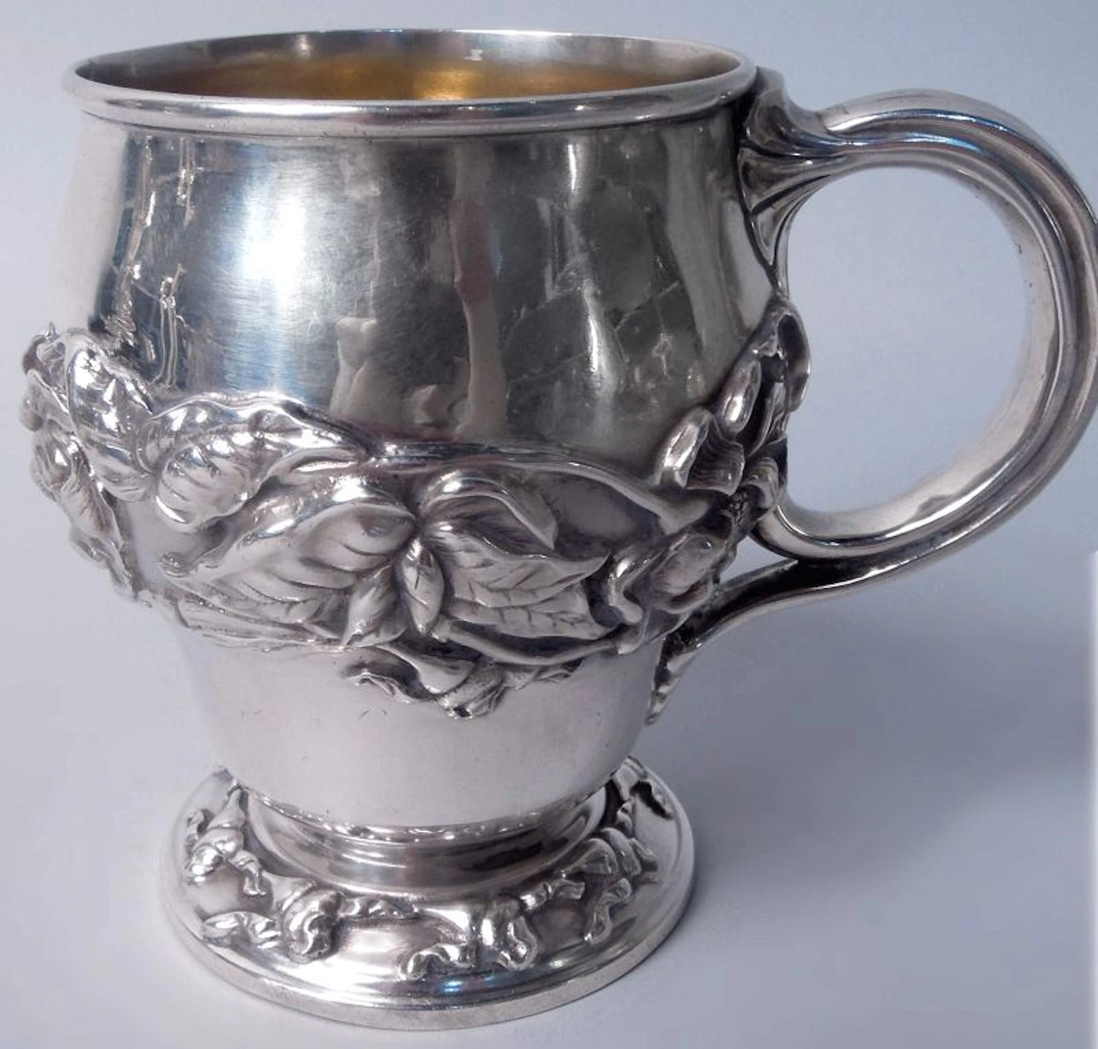 Antique American Victorian Art Nouveau Sterling Silver Baby Cup