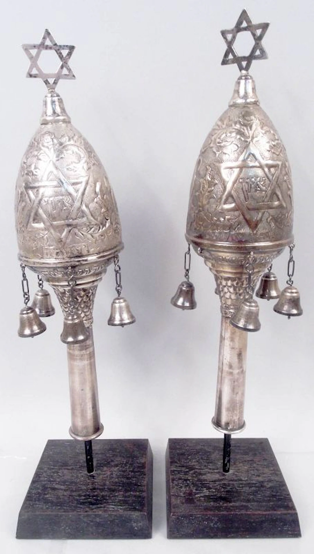 Pair of Antique Eastern European Silver Rimonim Torah Finials