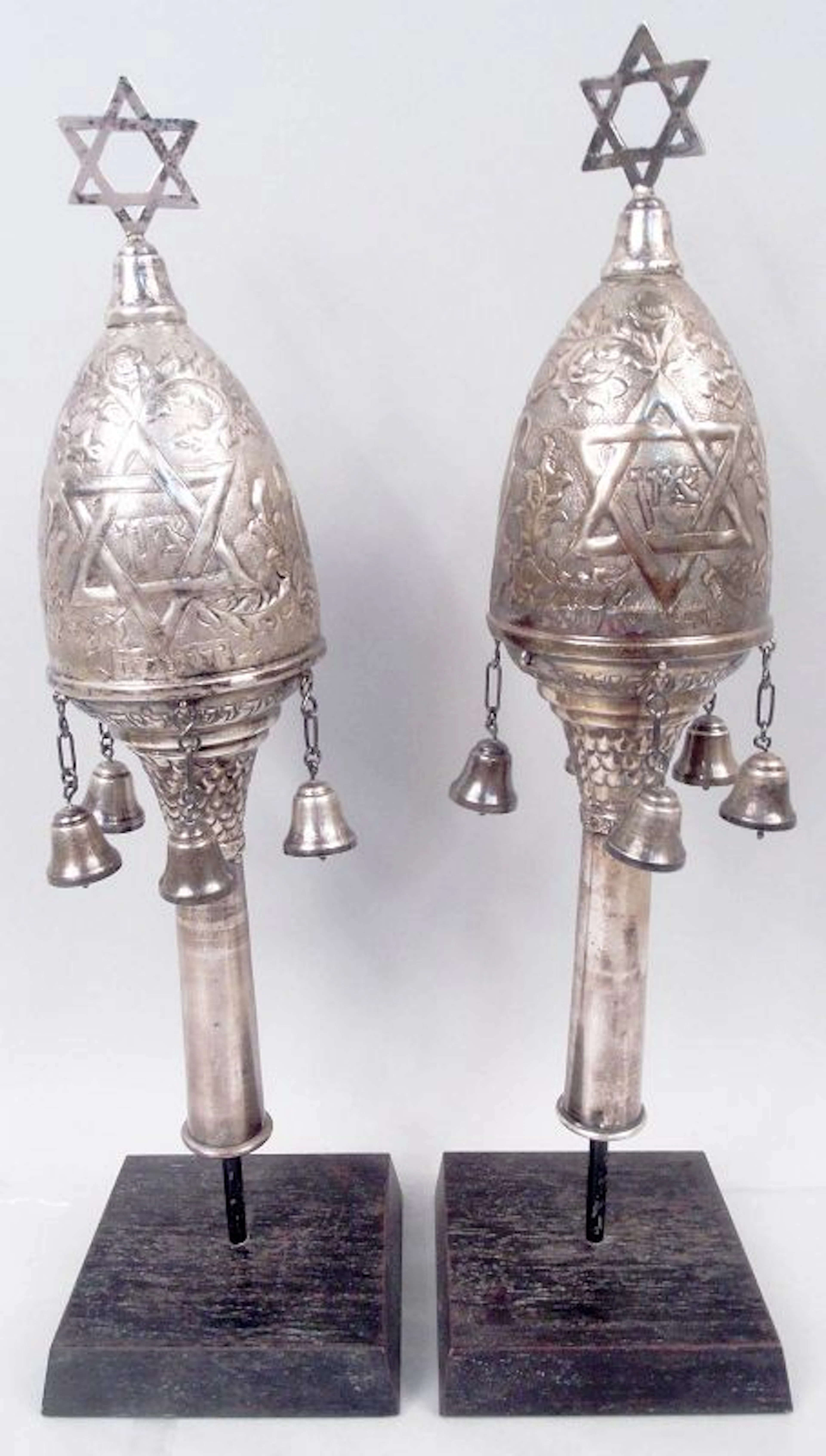 Pair of Antique Eastern European Silver Rimonim Torah Finials