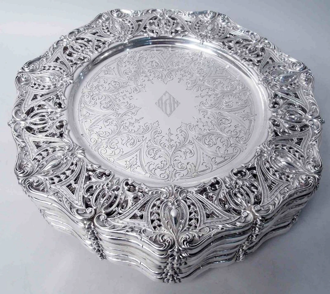 Set of 12 Graff, Washbourne & Dunn Sterling Silver Dinner Plates