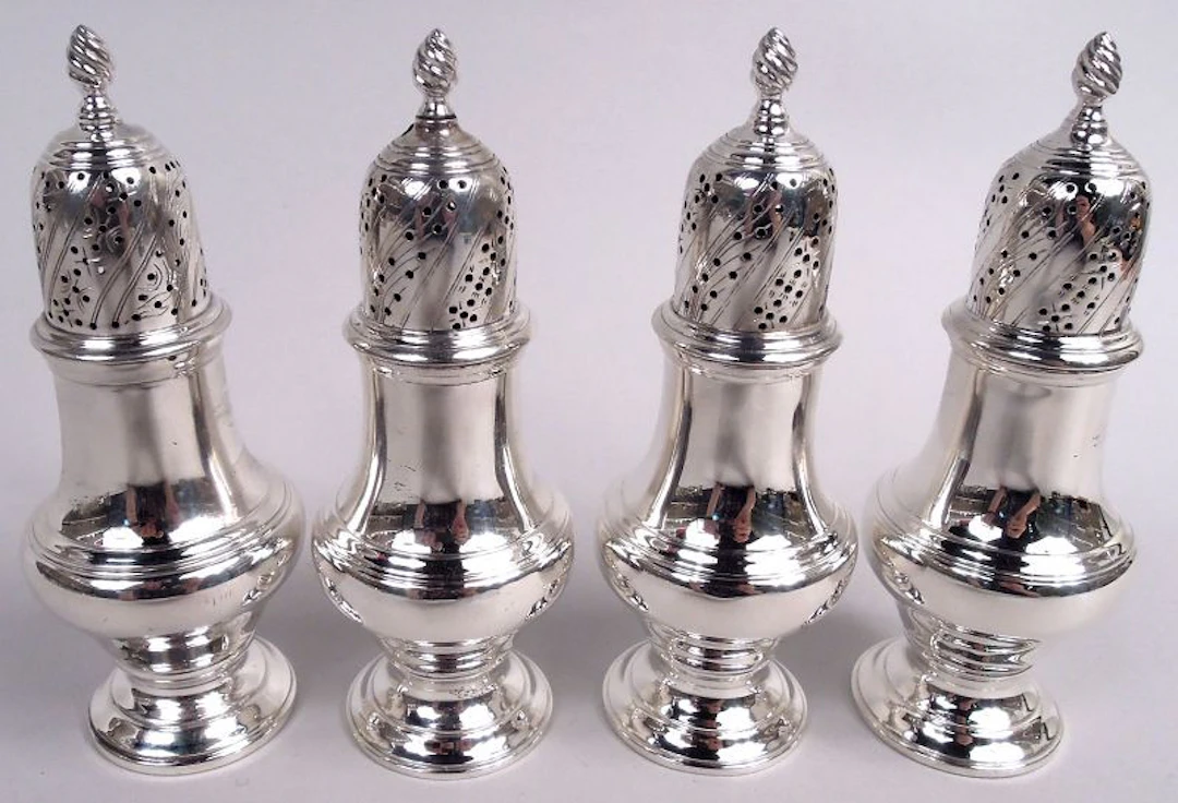 Set of 4 Tiffany Georgian Classical Sterling Silver Pepper Shakers