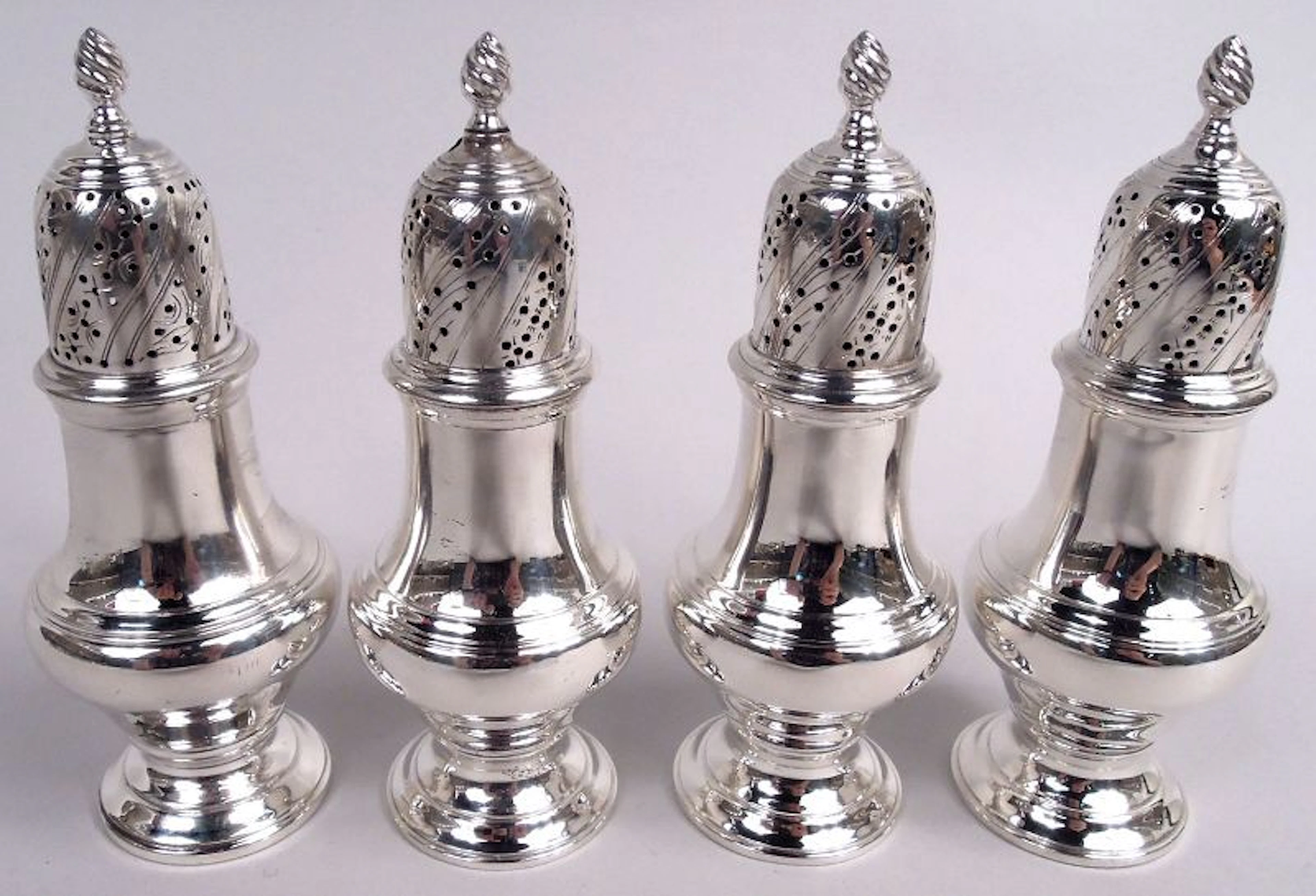 Set of 4 Tiffany Georgian Classical Sterling Silver Pepper Shakers