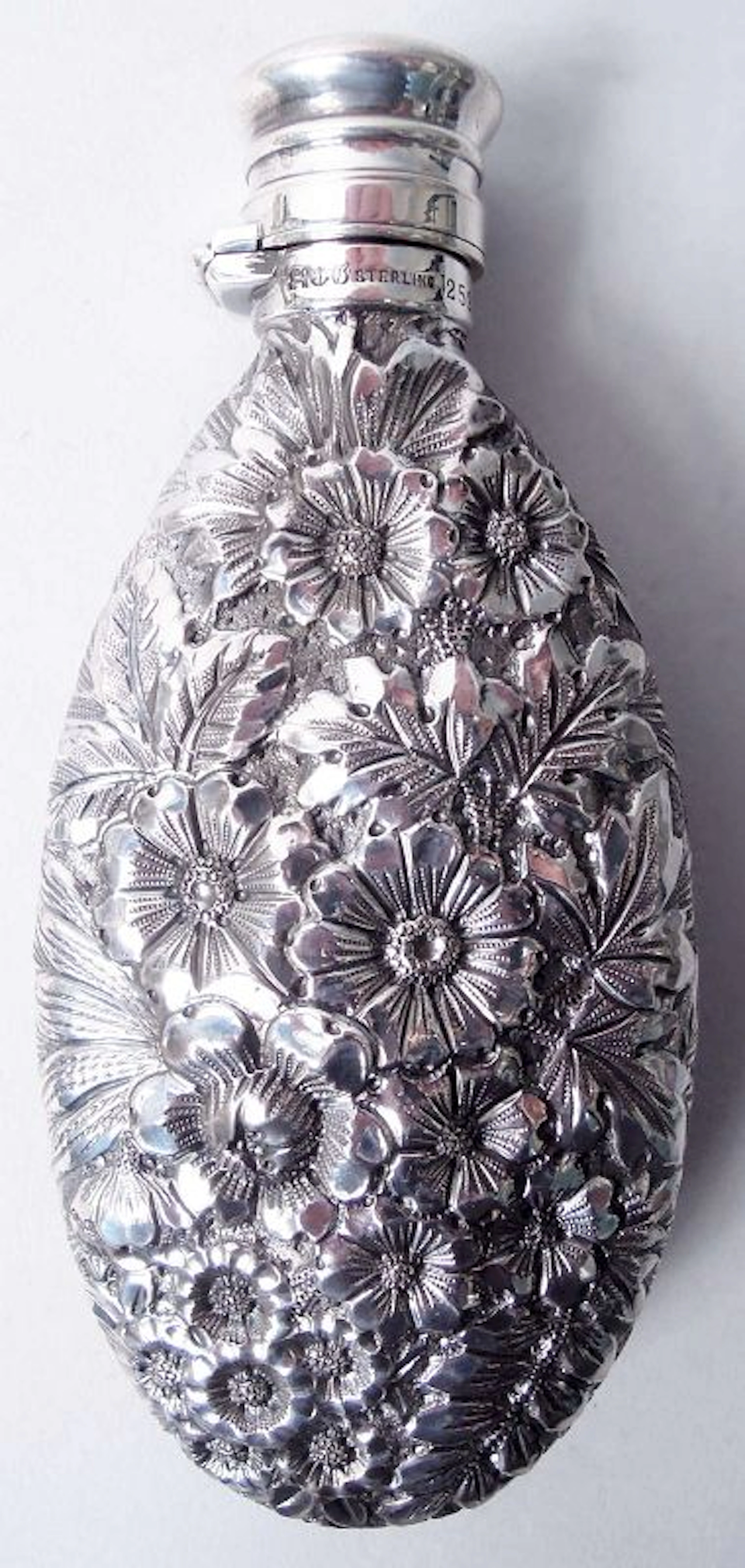 Antique Gorham Victorian Repousse Sterling Silver Flask 1890