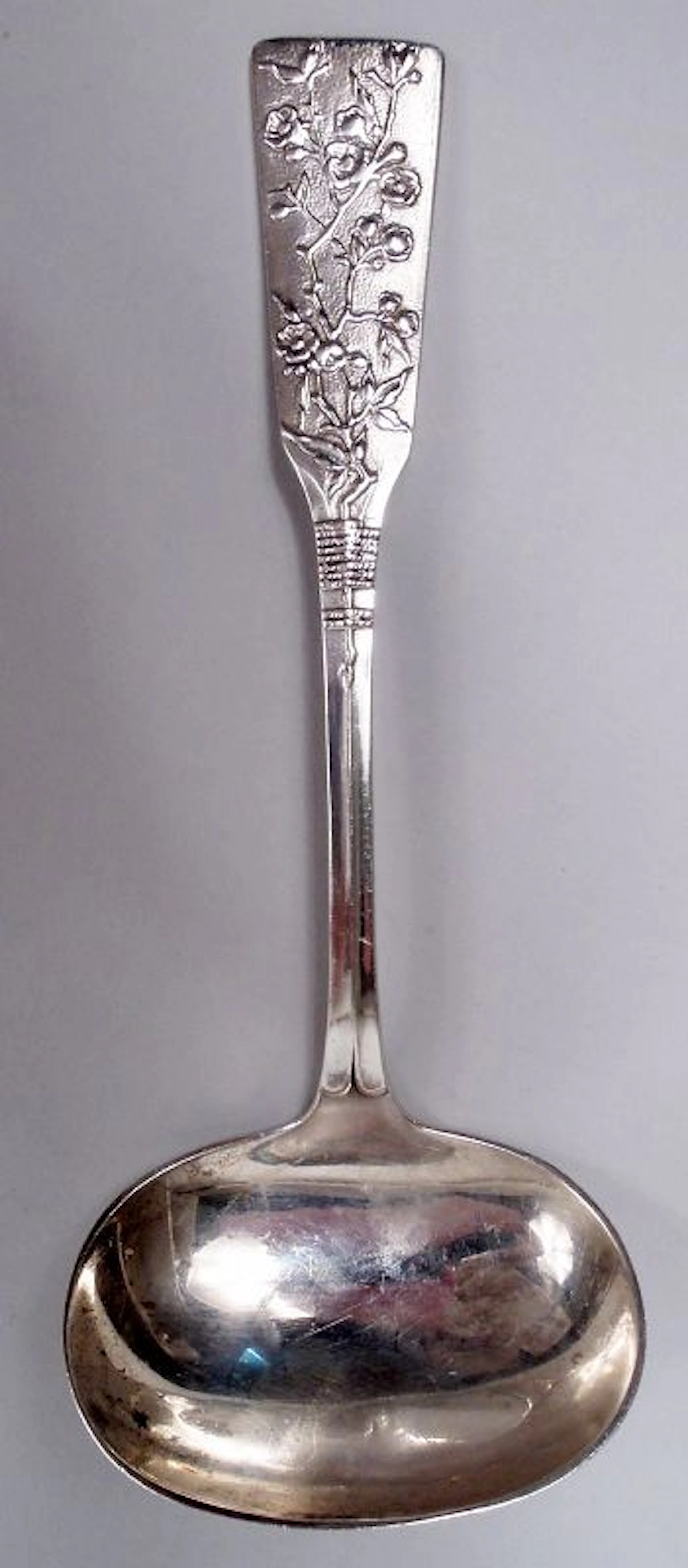 Antique Japanese Meiji Silver Blossoming Branch Sauce Ladle