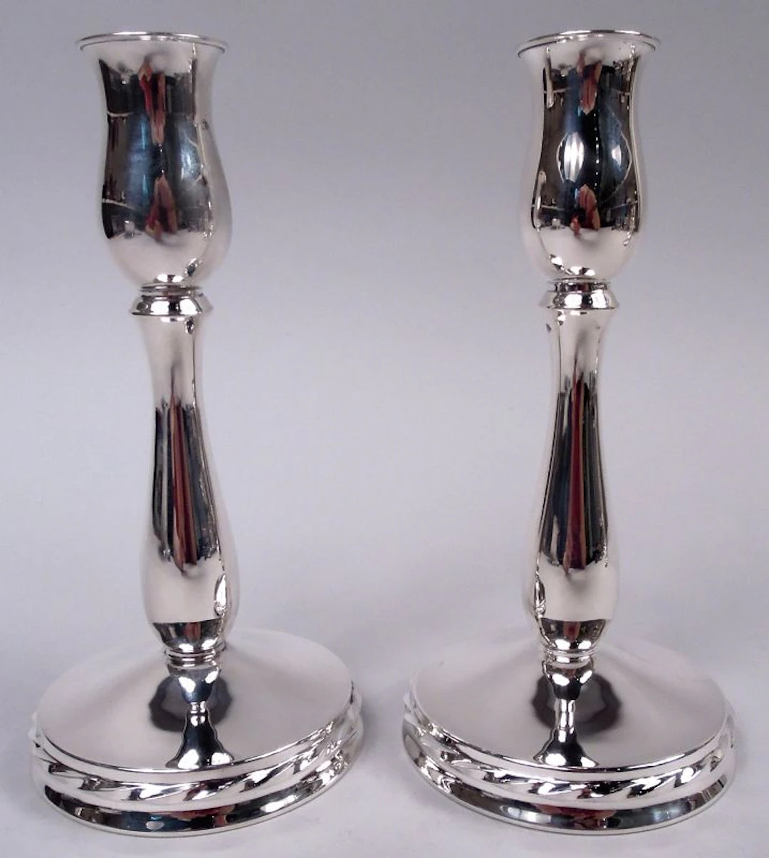 Pair of American Modern Georgian Sterling Silver Candlesticks