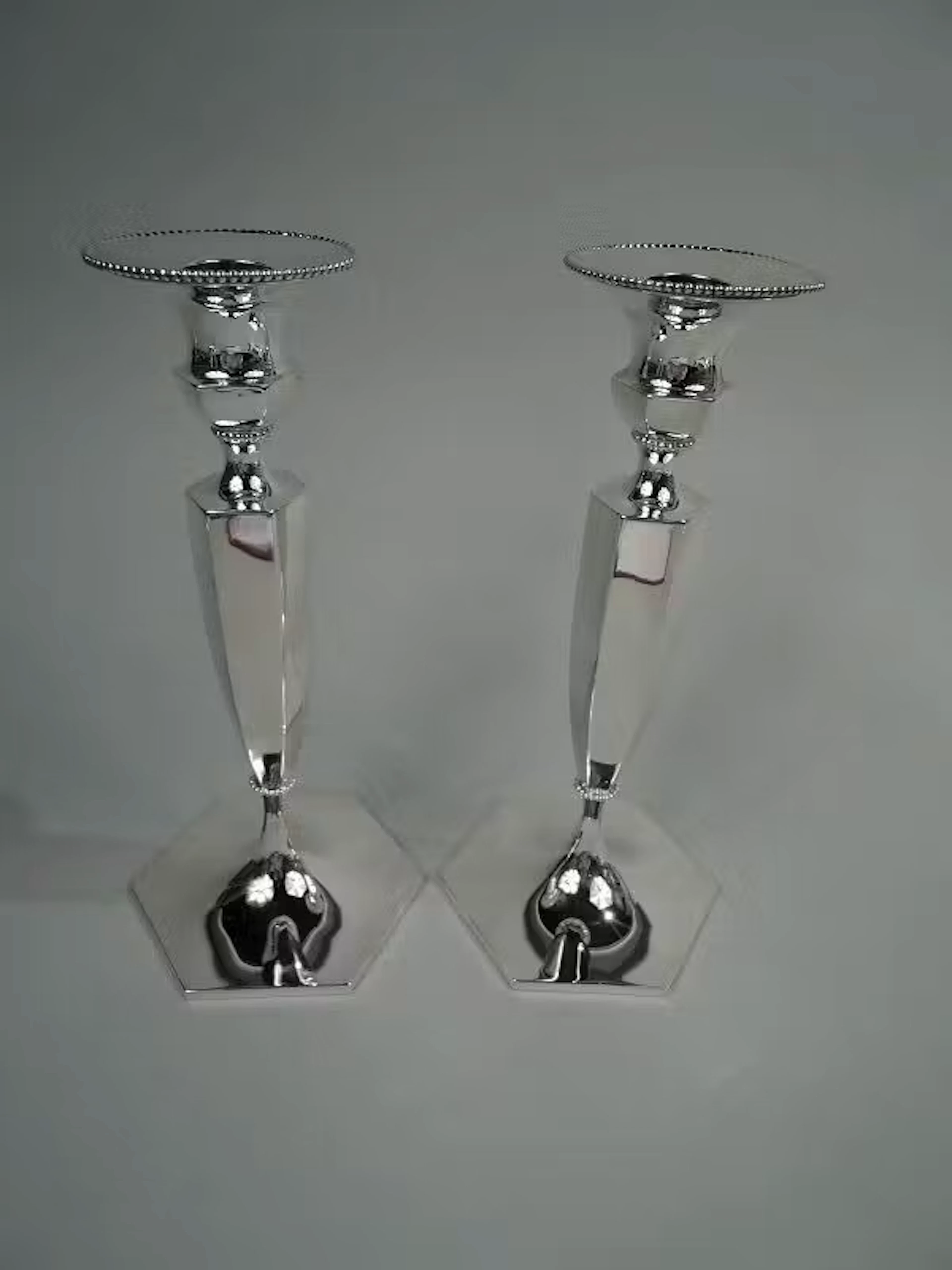 Pair of American Modern Georgian Sterling Silver Candlesticks