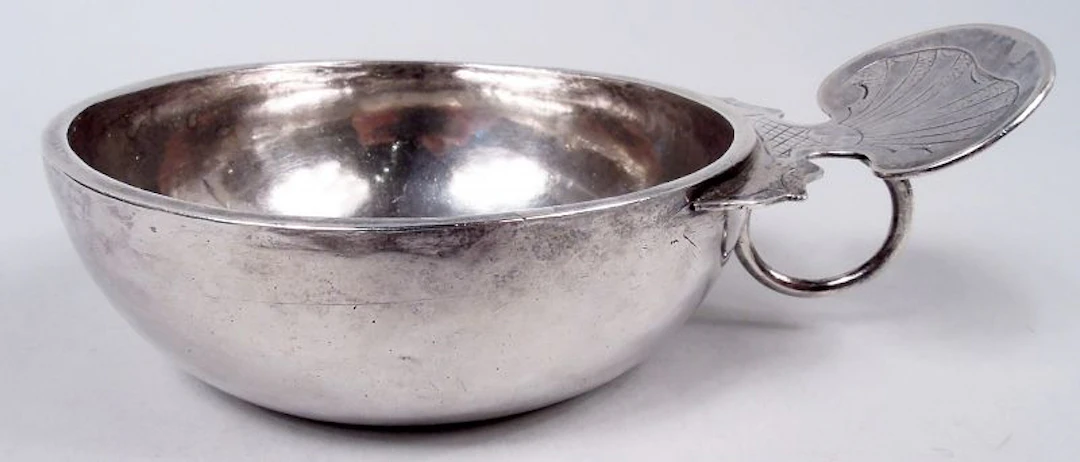 Antique French Silver Wine Taster with Scallop Shell Handle 18th C