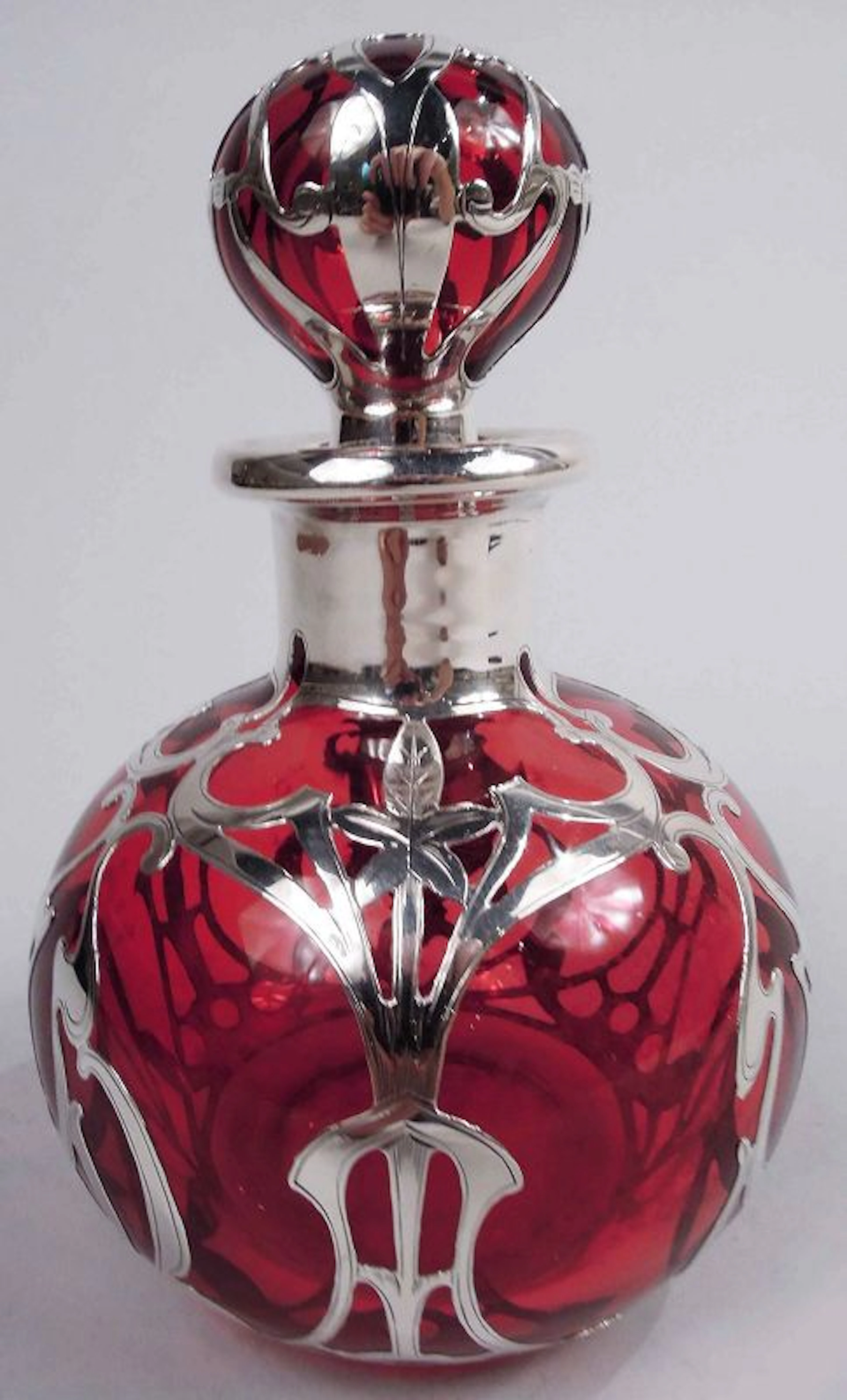 Antique Gorham Art Nouveau Red Silver Overlay Perfume