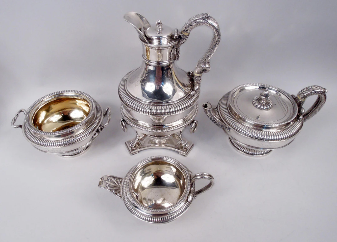 Paul Storr Regency Classical Coffee & Tea Set with Snake Handles