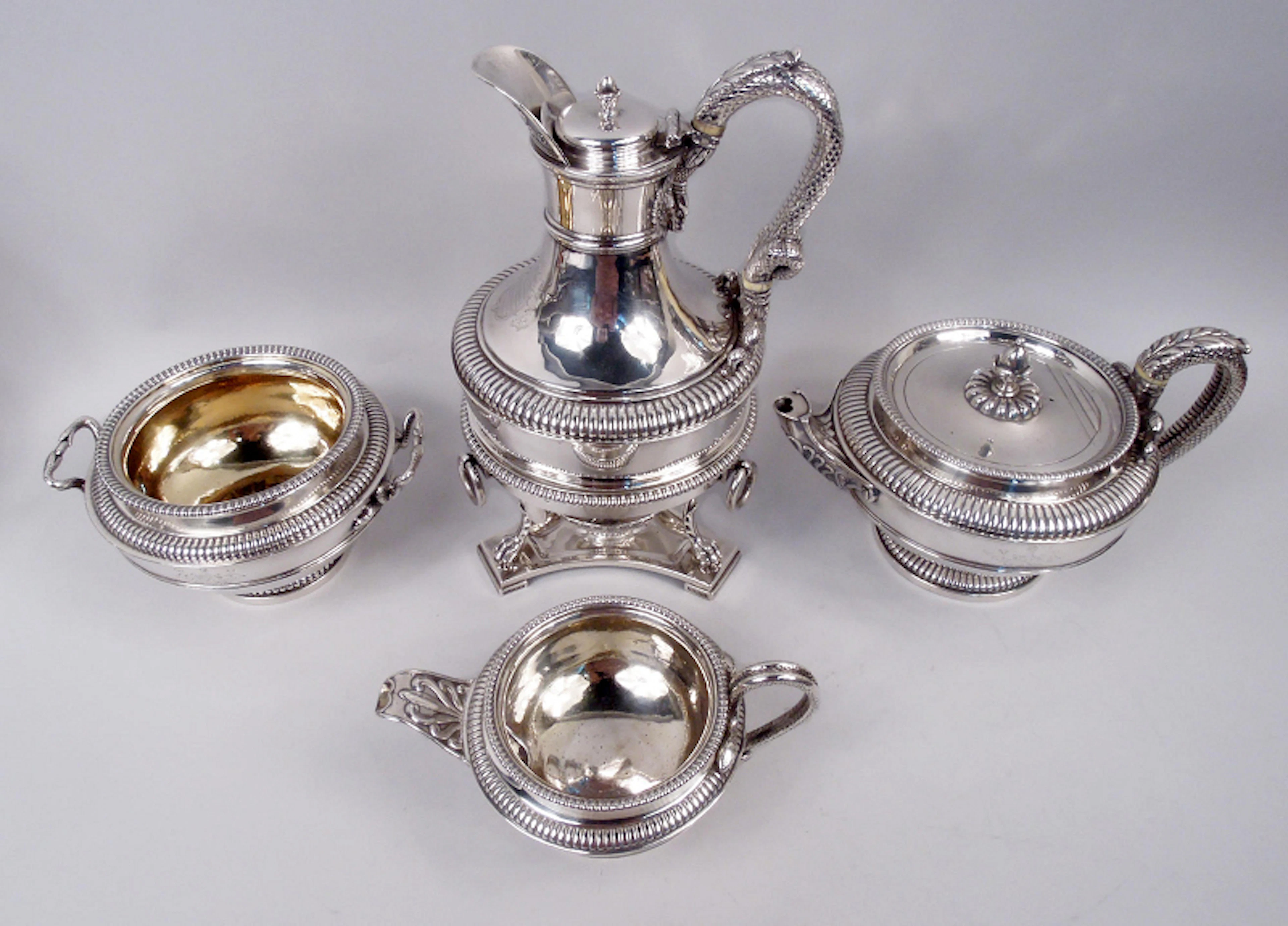 Paul Storr Regency Classical Coffee & Tea Set with Snake Handles