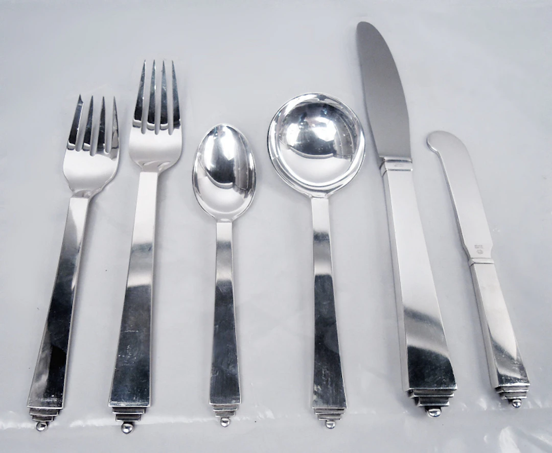 Georg Jensen Pyramid Danish Sterling Silver Dinner Set for 12
