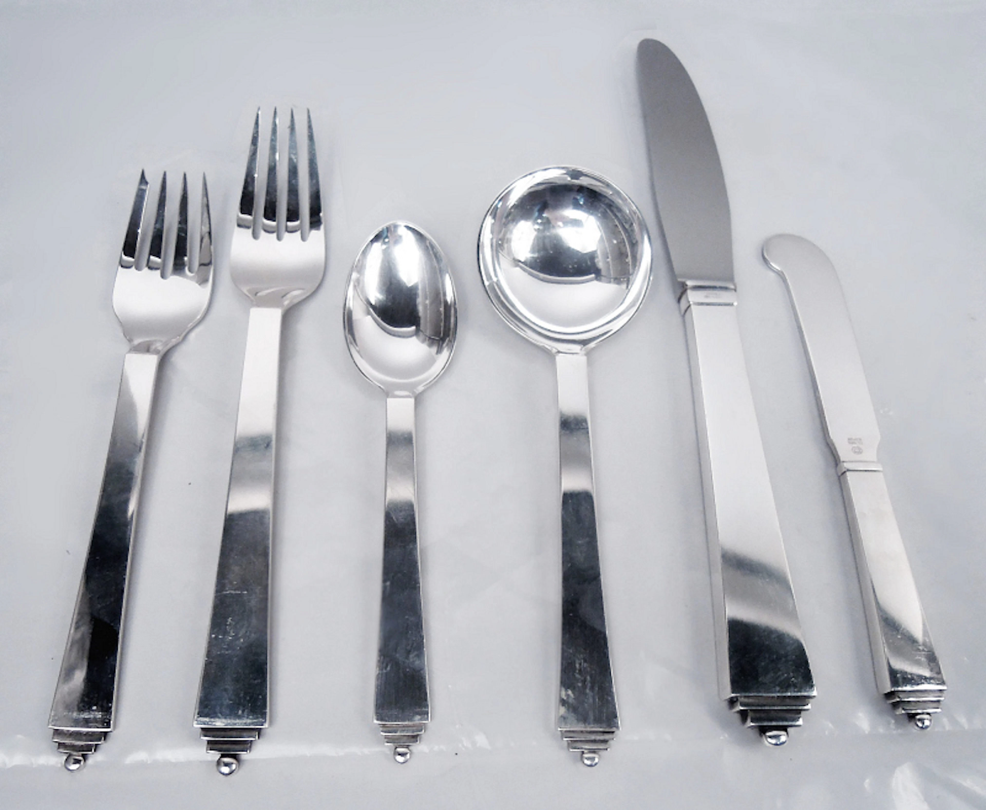 Georg Jensen Pyramid Danish Sterling Silver Dinner Set for 12