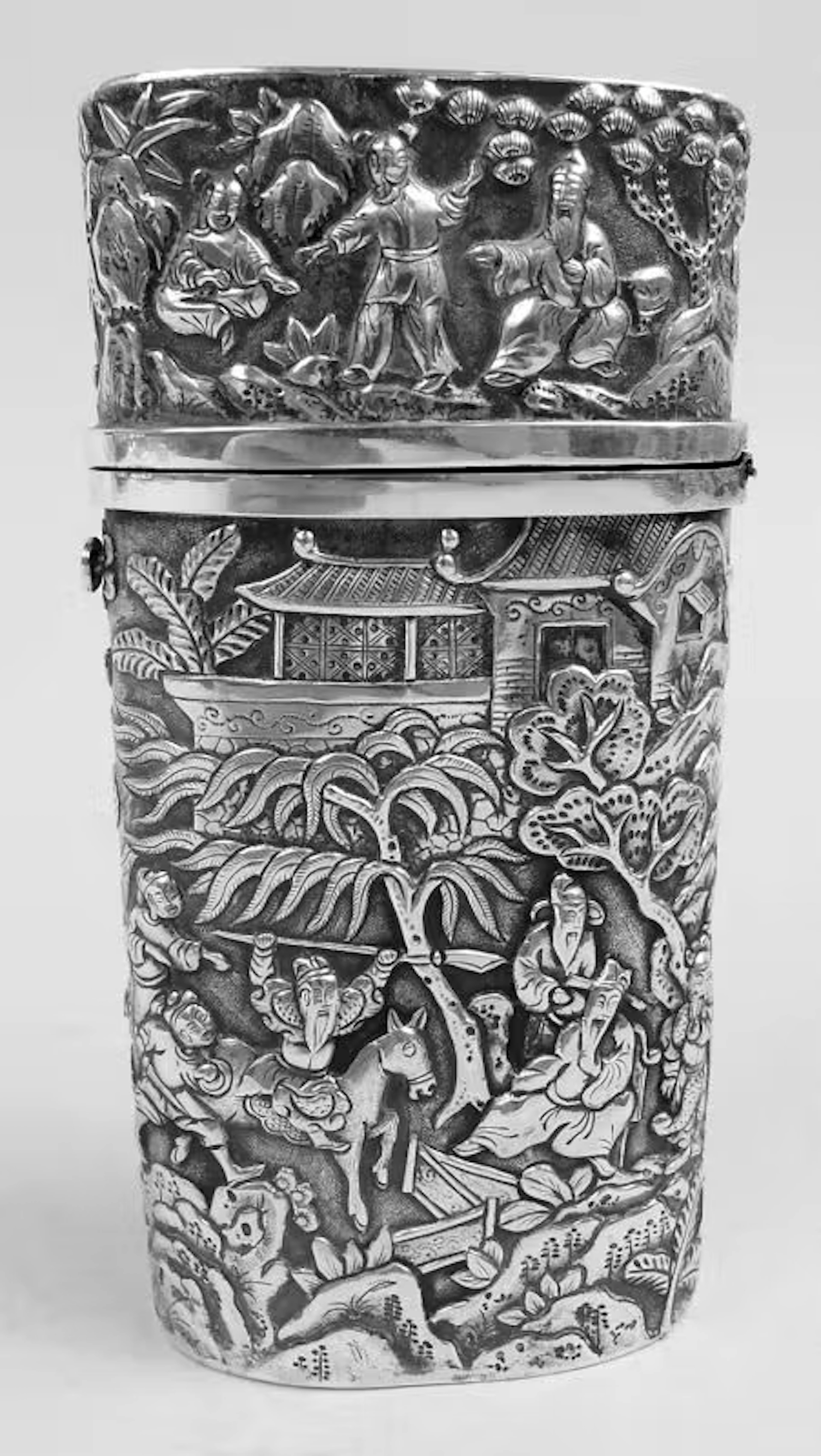 Antique Chinese Export Silver Cheroot Case C 1860