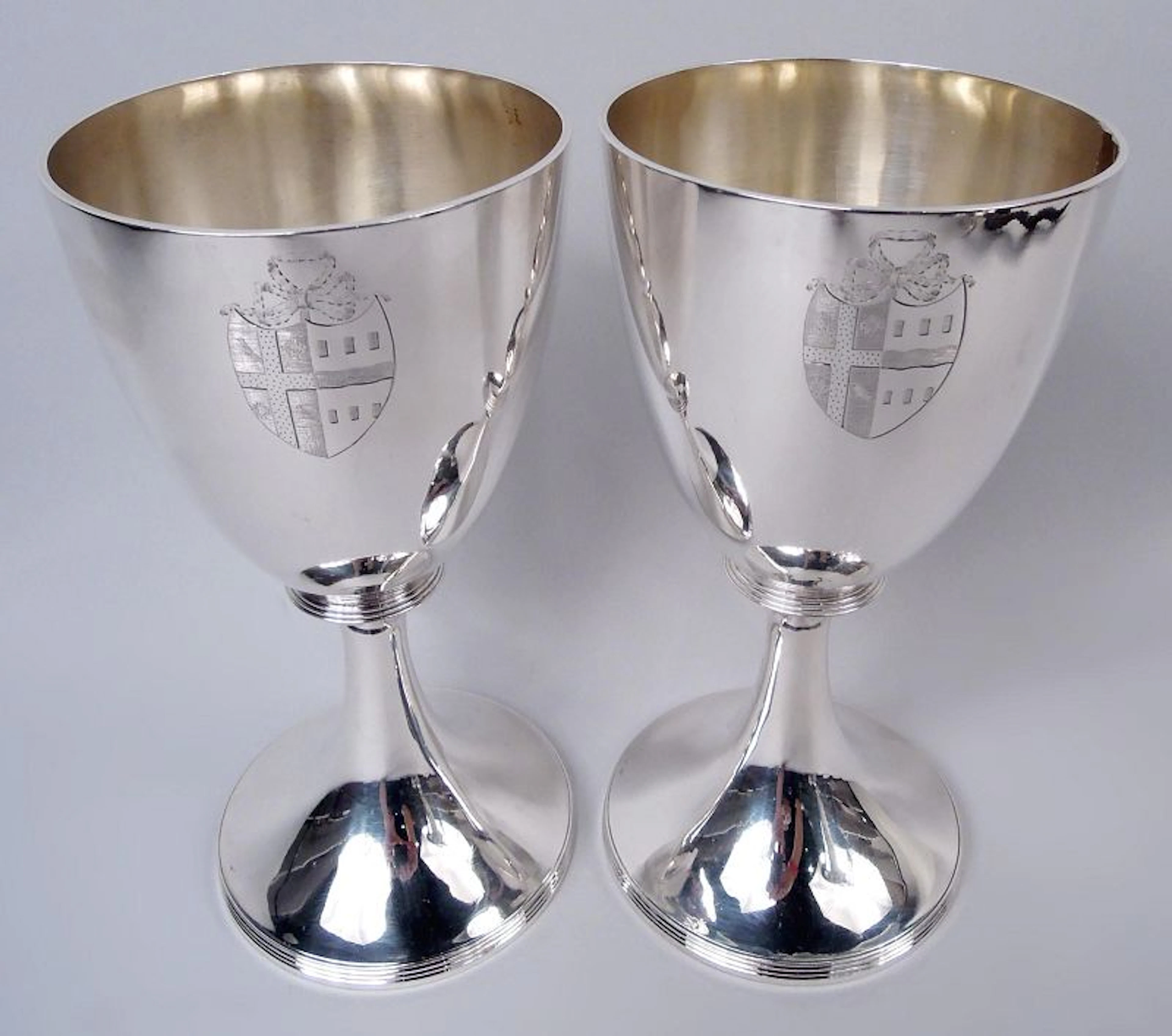 Pair of Chawner & Eames English Georgian Neoclassical Goblets 1796