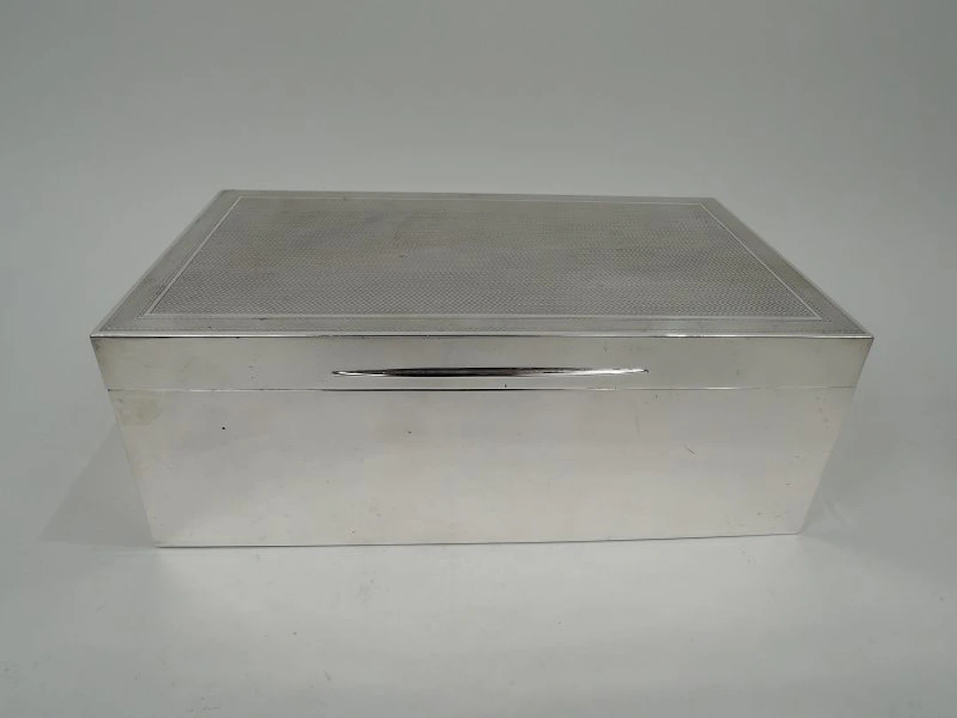 Large Antique English Art Deco Sterling Silver Cigar Box 1930