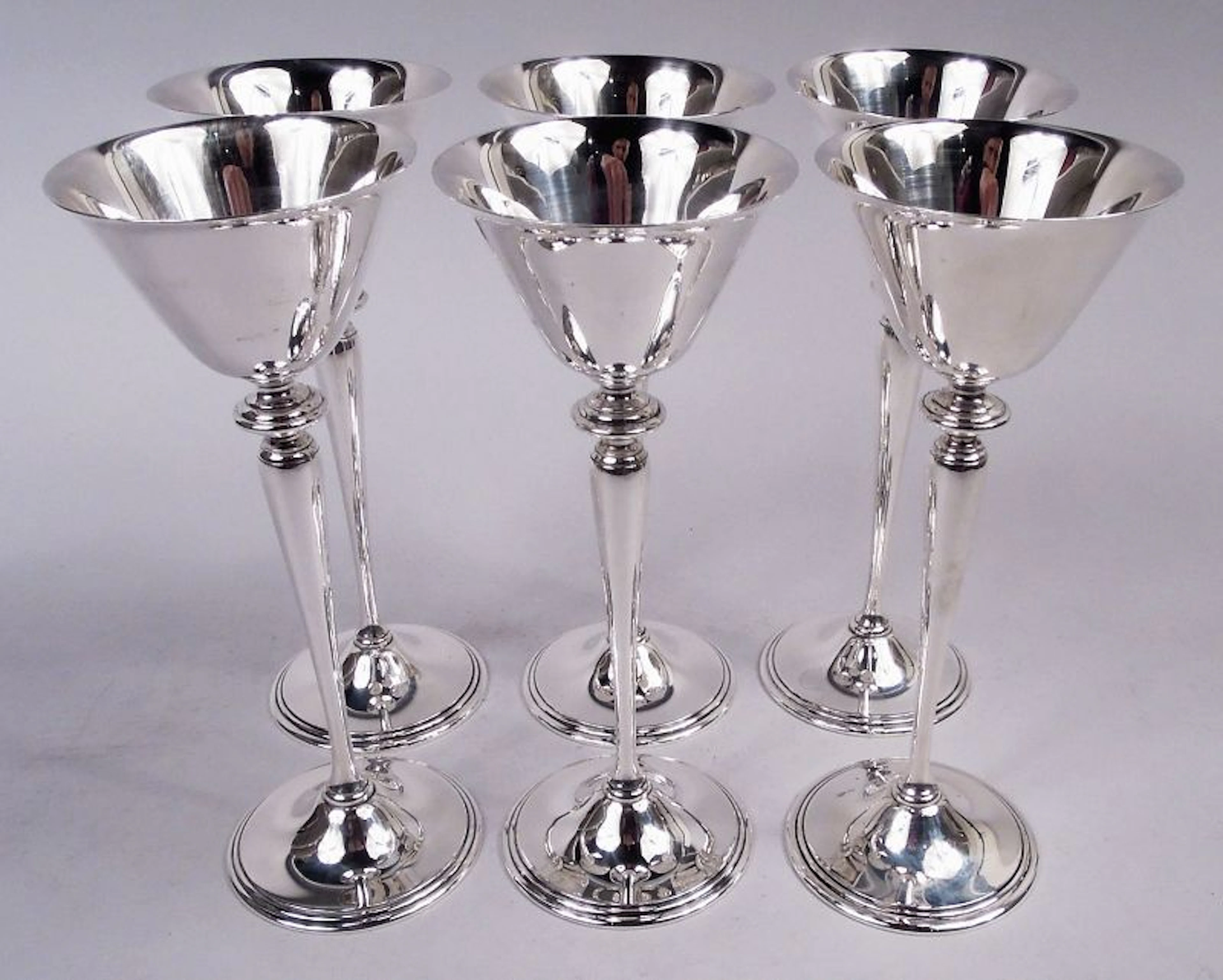 Set of 6 Tiffany American Art Deco Unusually Tall Cocktail Cups
