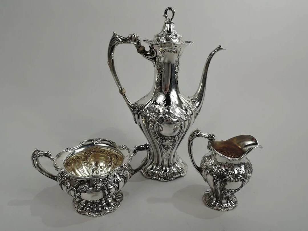 Antique Gorham Chantilly-Grand Sterling Silver 3-Piece Coffee Set