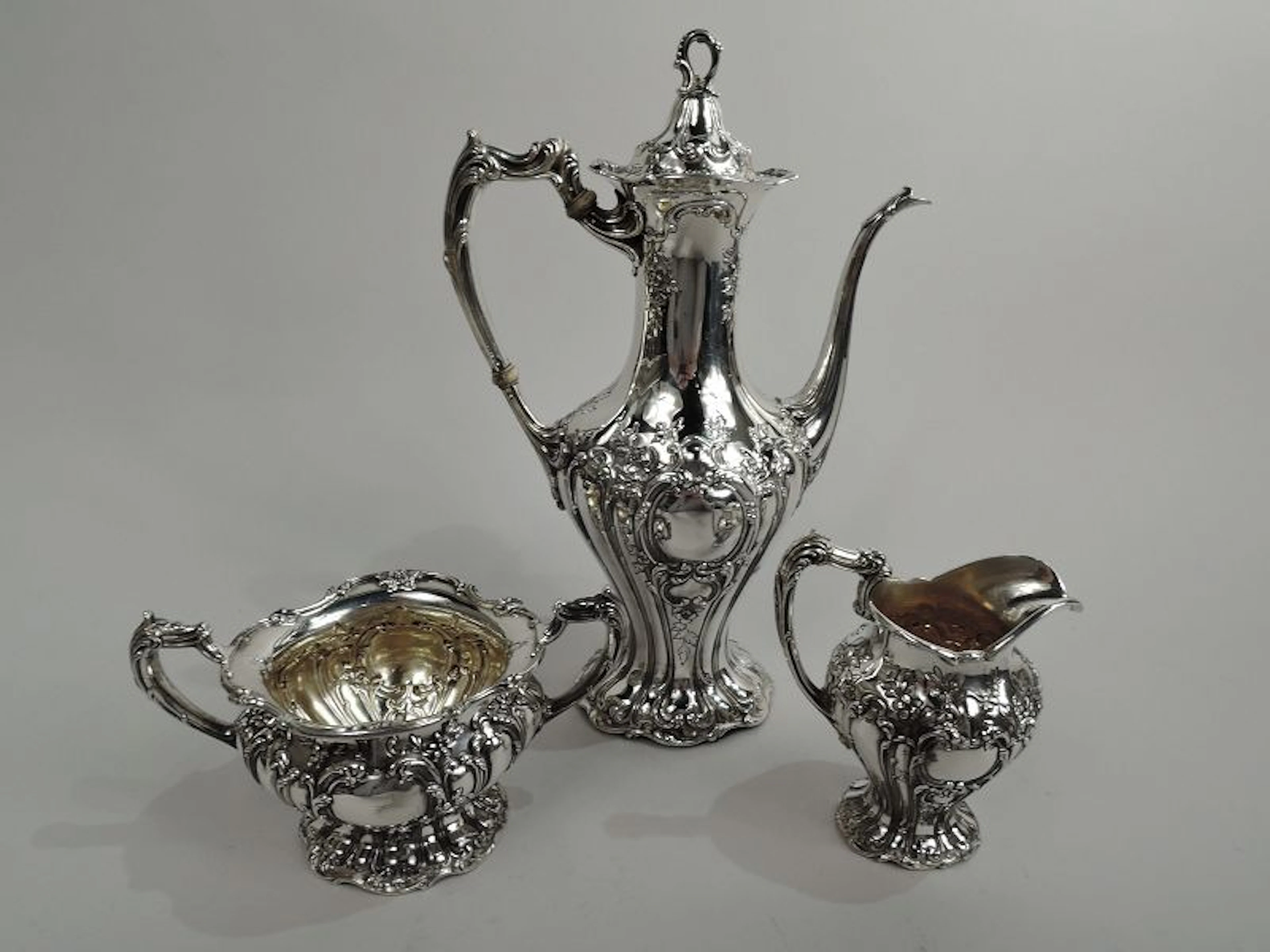 Antique Gorham Chantilly-Grand Sterling Silver 3-Piece Coffee Set