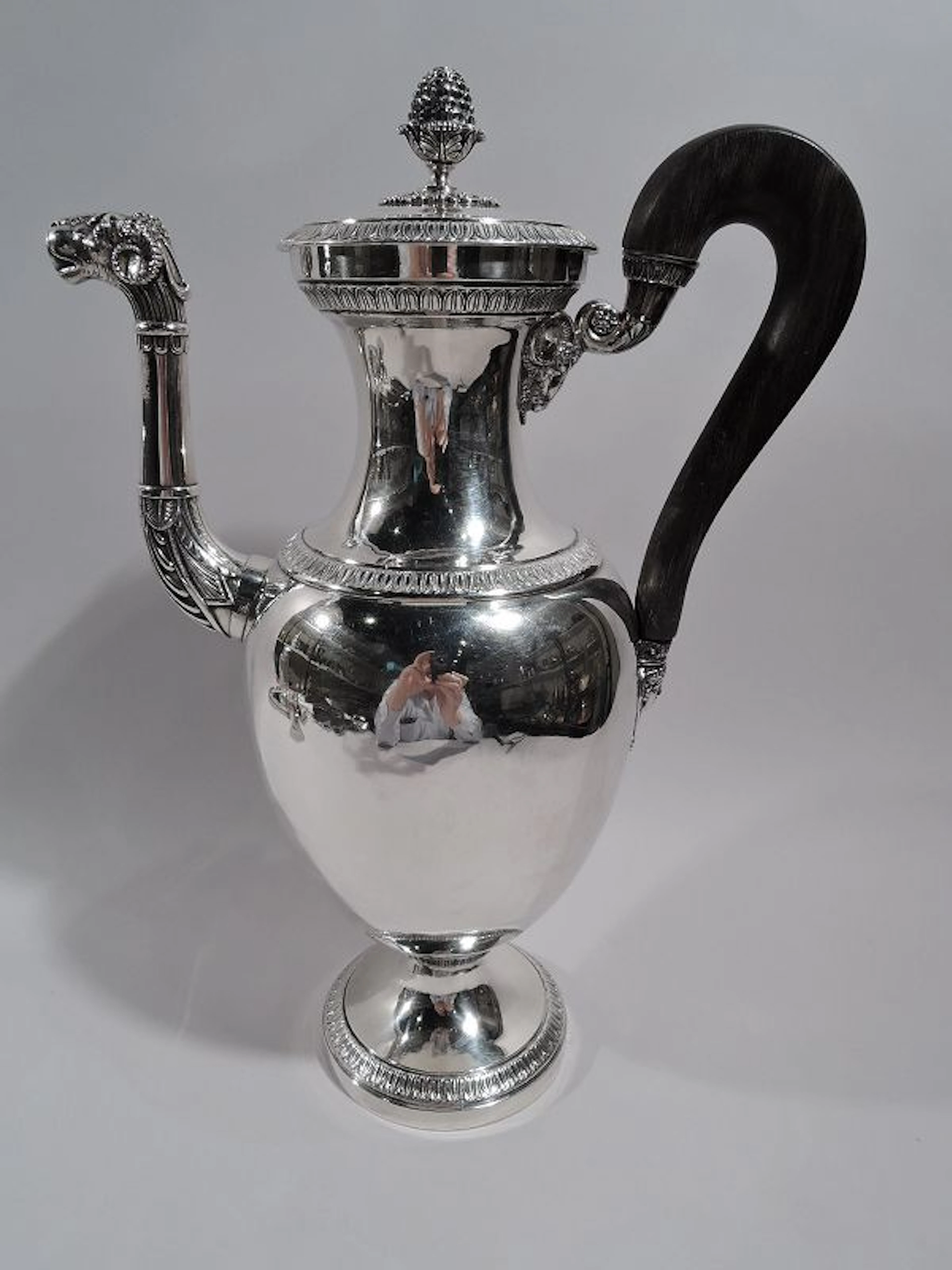 Large Antique French Restauration Etruscan Silver Coffeepot C 1820