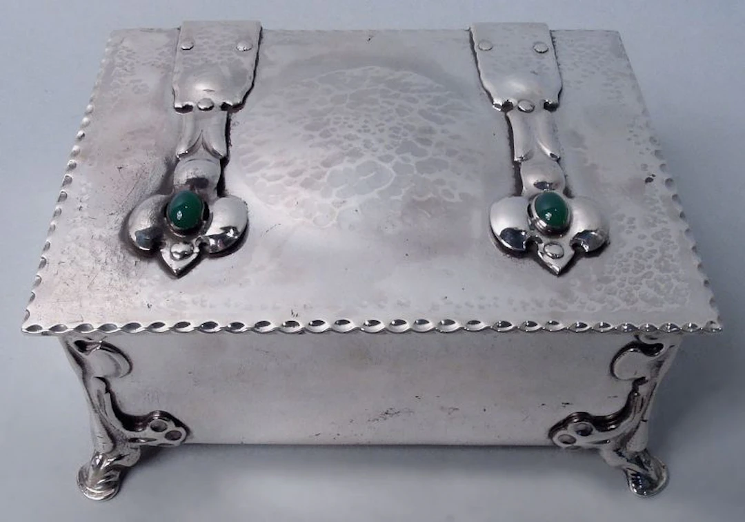 Antique English Edwardian Arts & Crafts Sterling Silver Casket 1902
