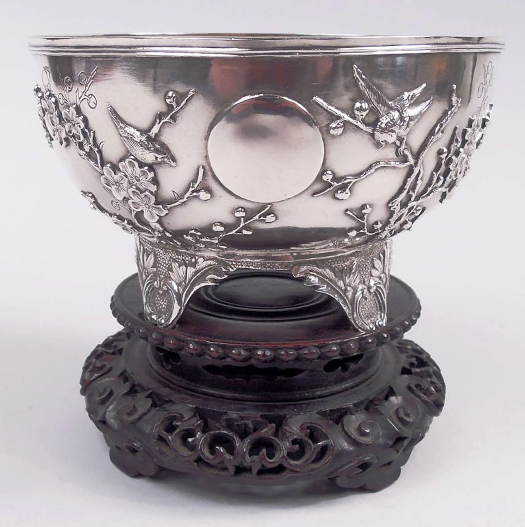 Antique Chinese Export Silver Blossoming Branch Bowl