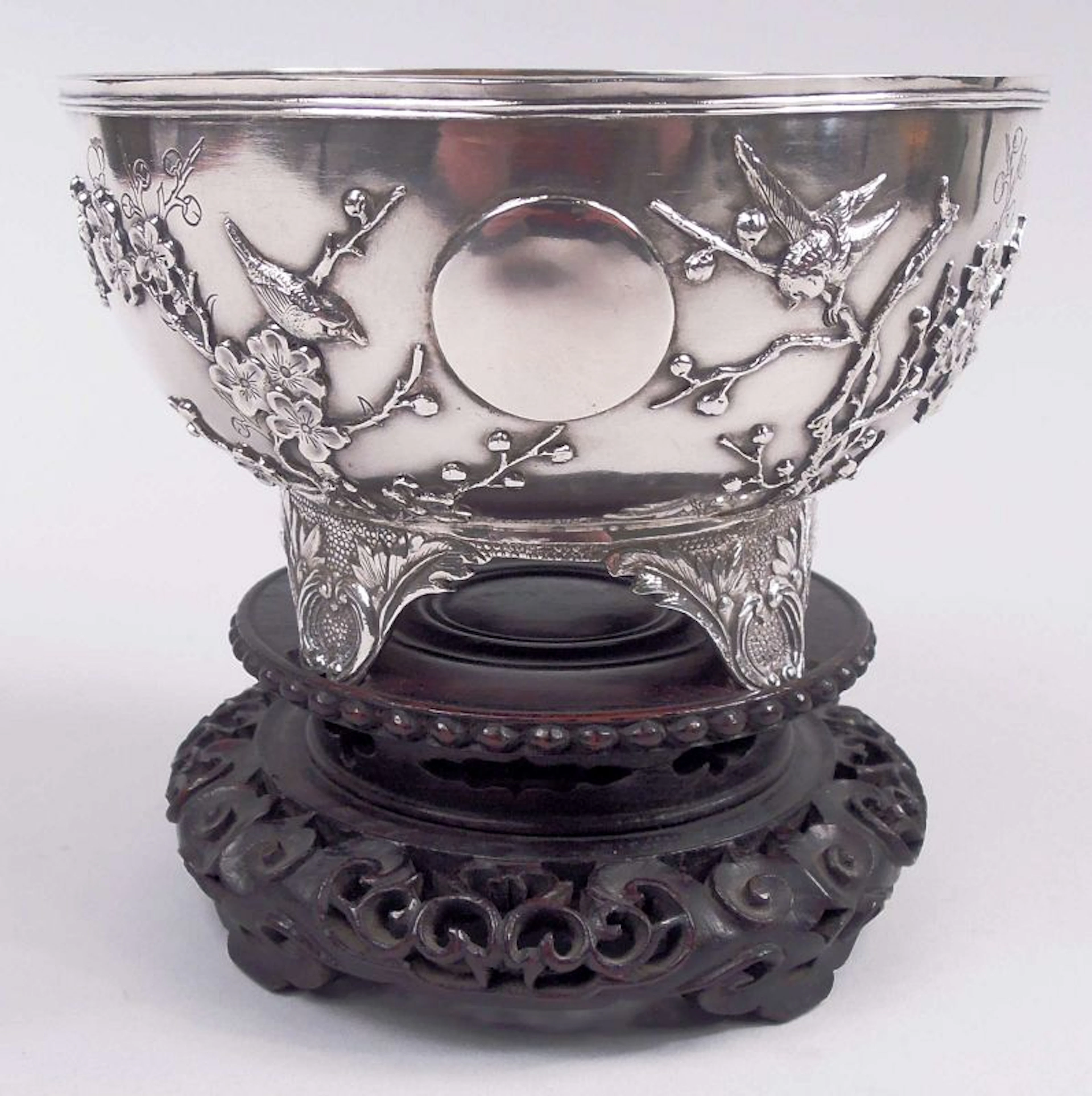 Antique Chinese Export Silver Blossoming Branch Bowl